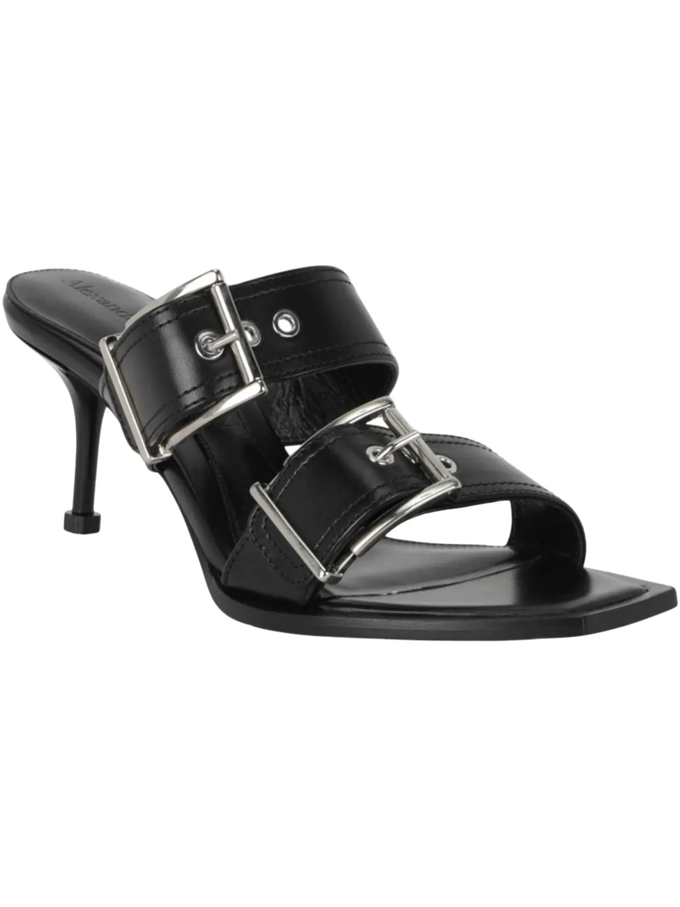 Женские туфли на каблуке с двумя пряжками Alexander McQueen — изображение 2 из 3, черный/серебристый