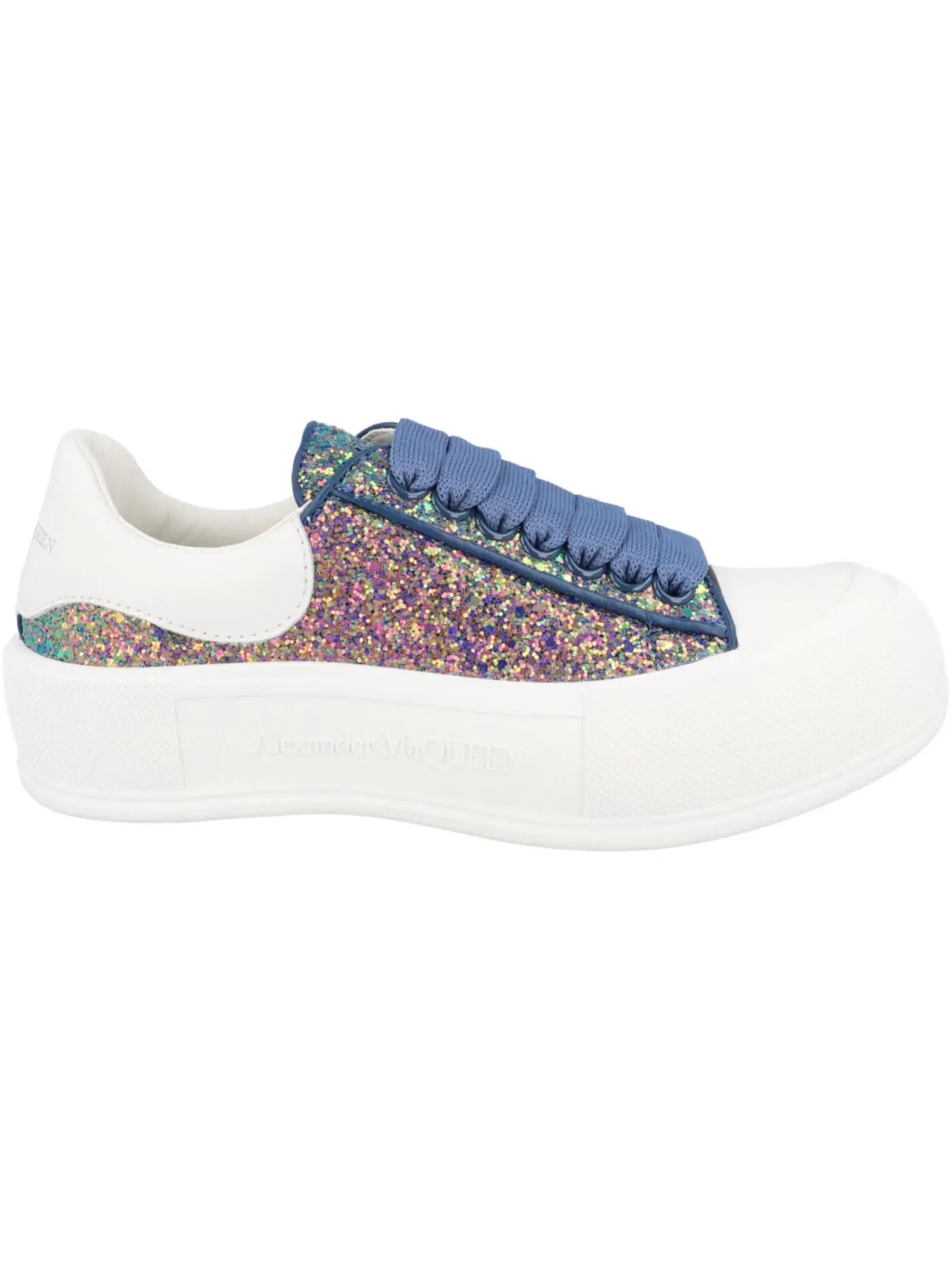 Женские кеды с блестками Alexander McQueen Glitter Low-Top Sneakers — изображение 1 из 1, синий/белый