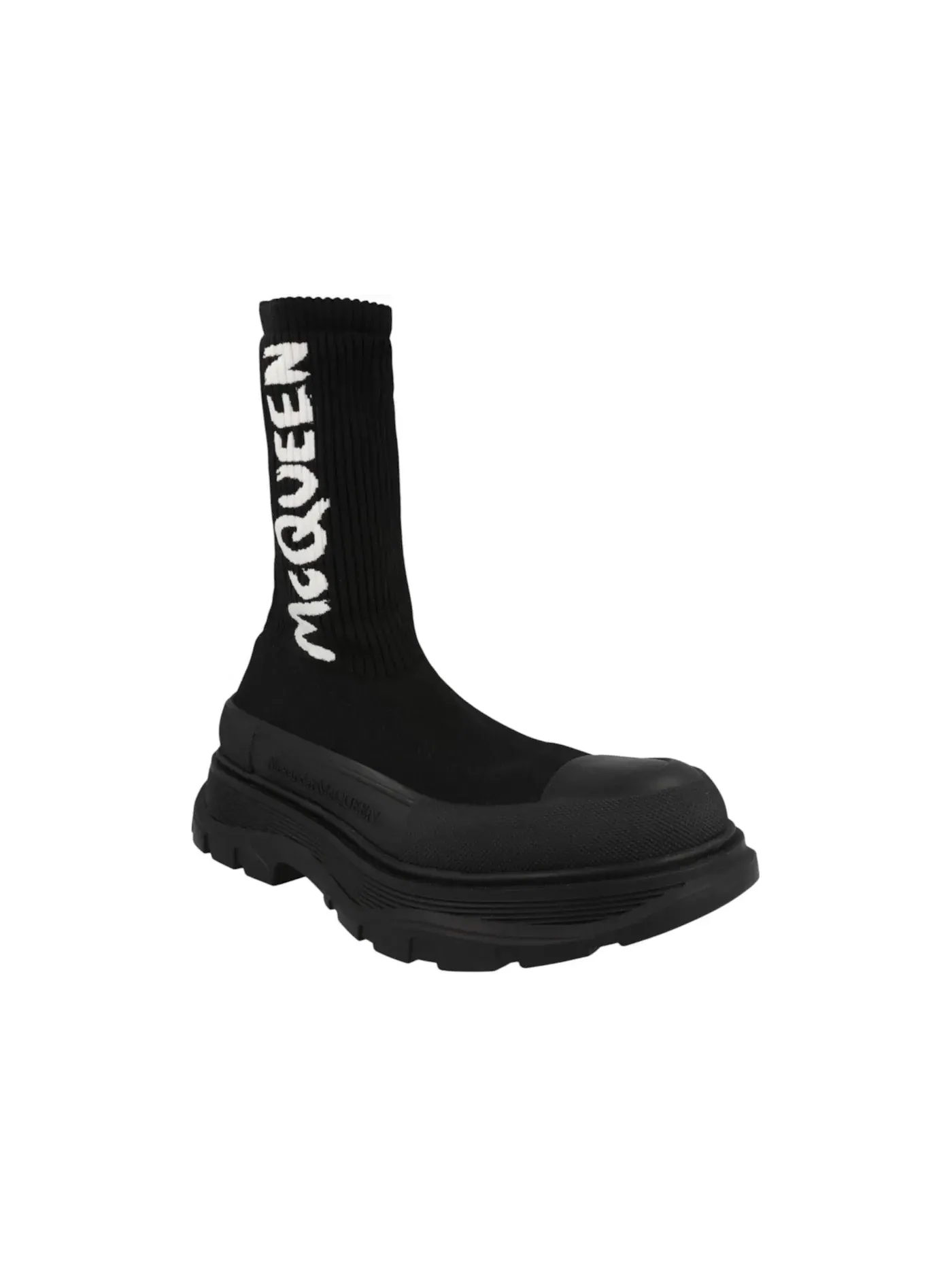 Мужские ботинки с граффити-принтом Alexander McQueen Graffiti Knit Tread Slick Boot — изображение 2 из 5, черный