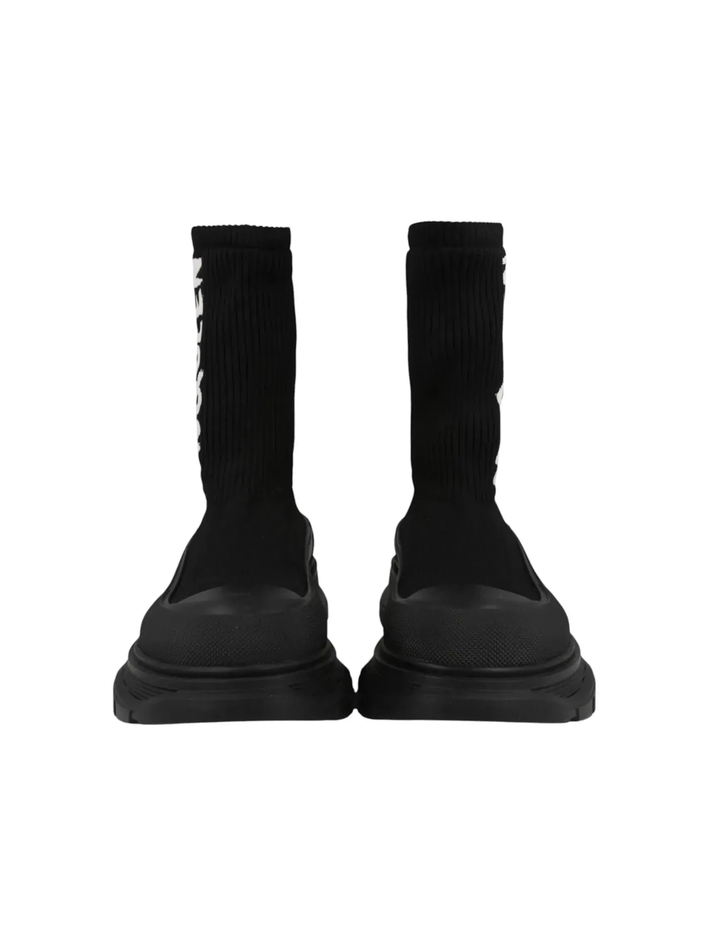 Мужские ботинки с граффити-принтом Alexander McQueen Graffiti Knit Tread Slick Boot — изображение 5 из 5, черный