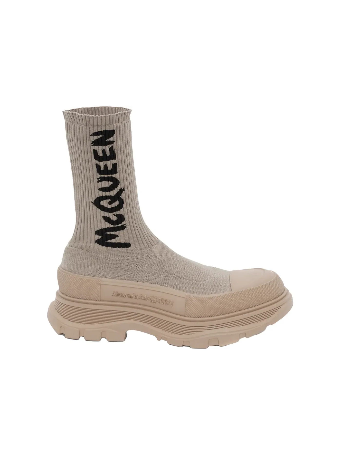 Мужские ботинки с принтом Alexander McQueen Graffiti Knit Tread Slick Boot — изображение 1 из 1, бежевый