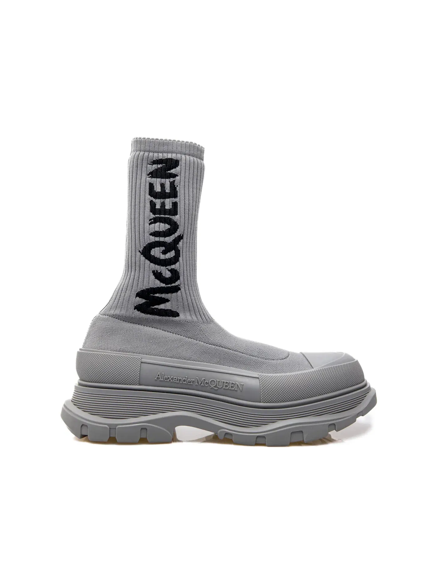 Мужские ботинки с принтом Graffiti Knit Tread Slick Boot Alexander McQueen — изображение 1 из 1, серый