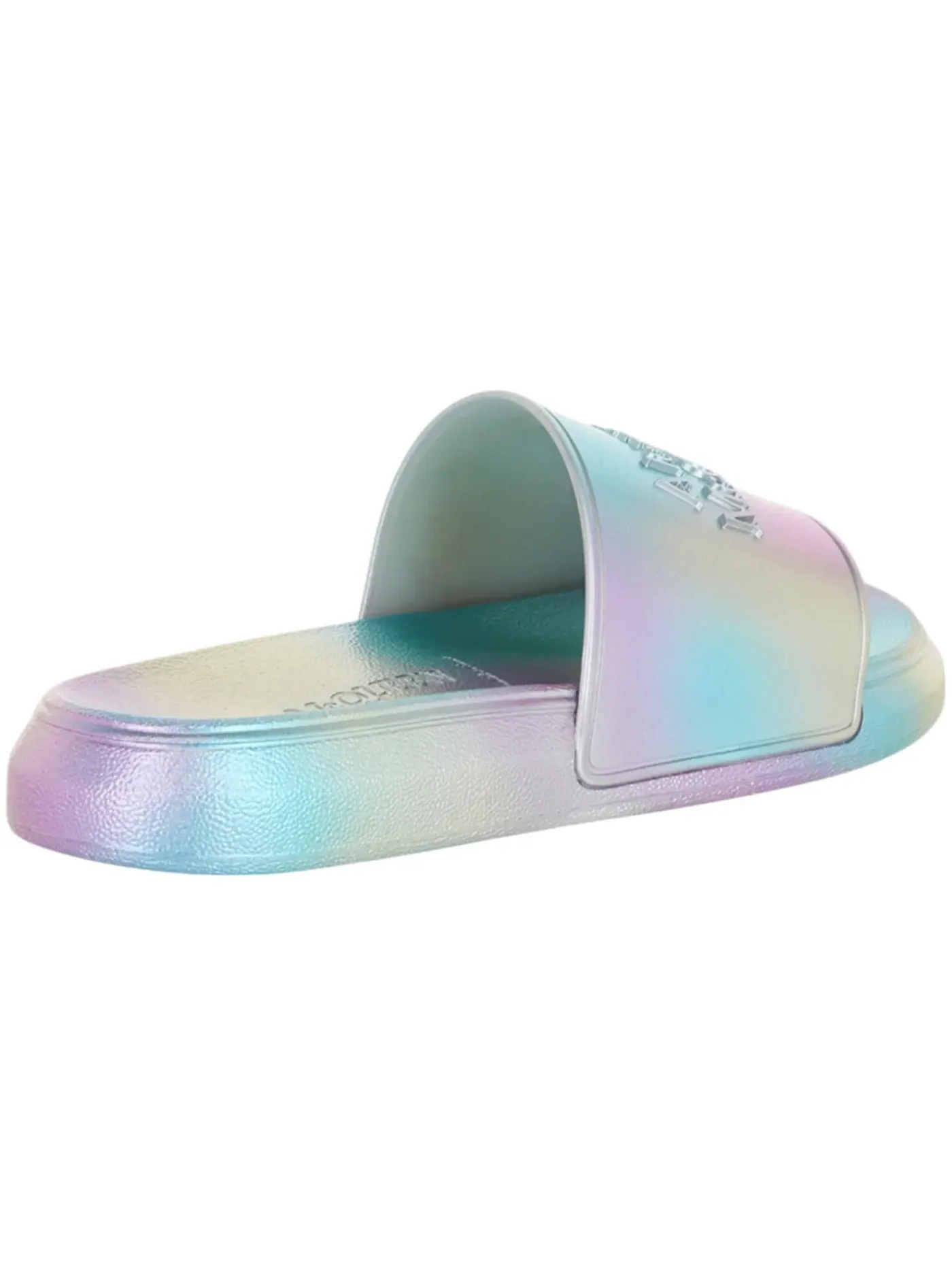 Женские сланцы с принтом Alexander McQueen Iridescent Logo Slides — изображение 3 из 3, серебряный