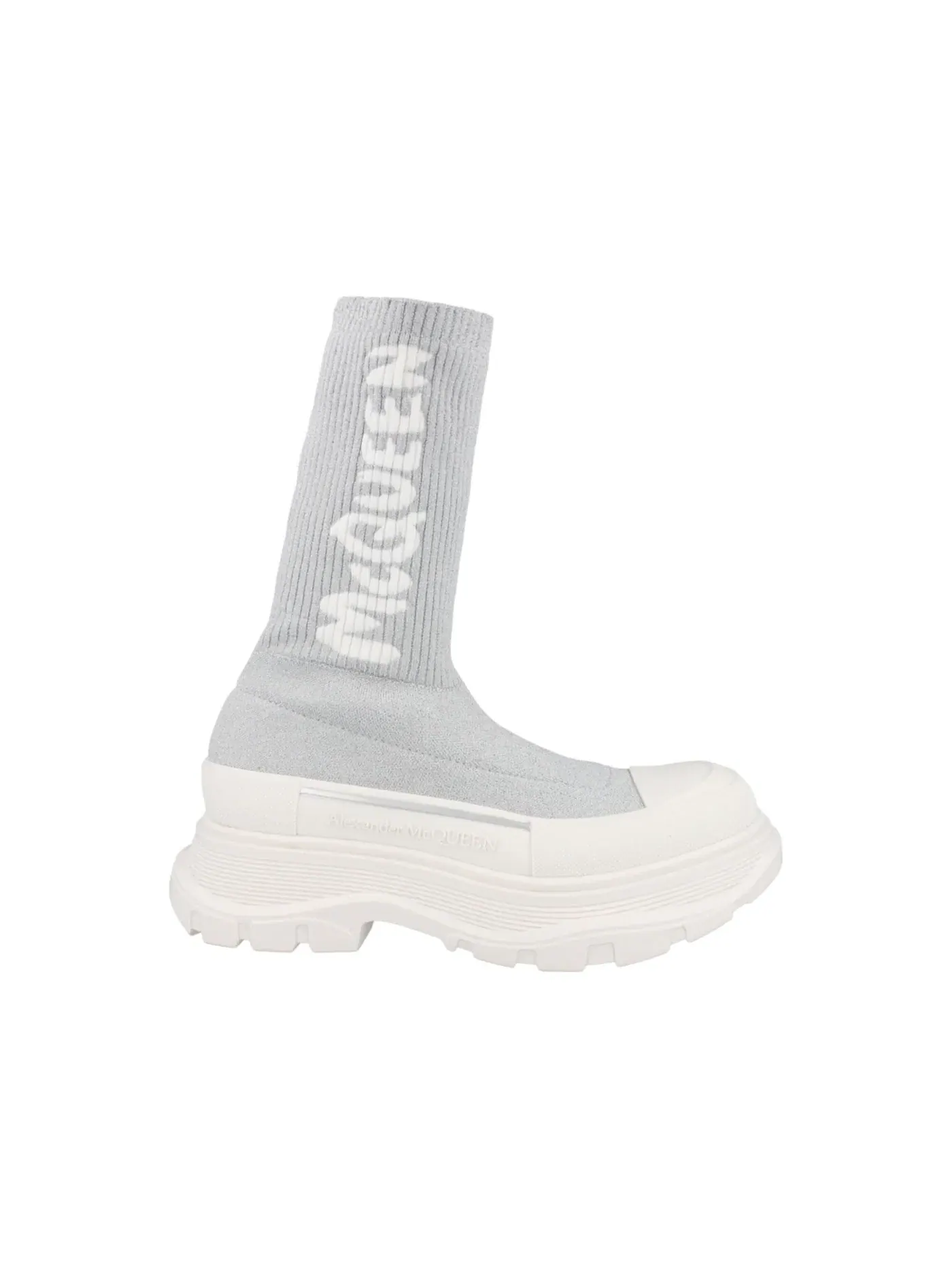 Женские кроссовки с логотипом Alexander McQueen Logo Intarsia Chunky Sock Sneaker — изображение 1 из 5, серый/белый