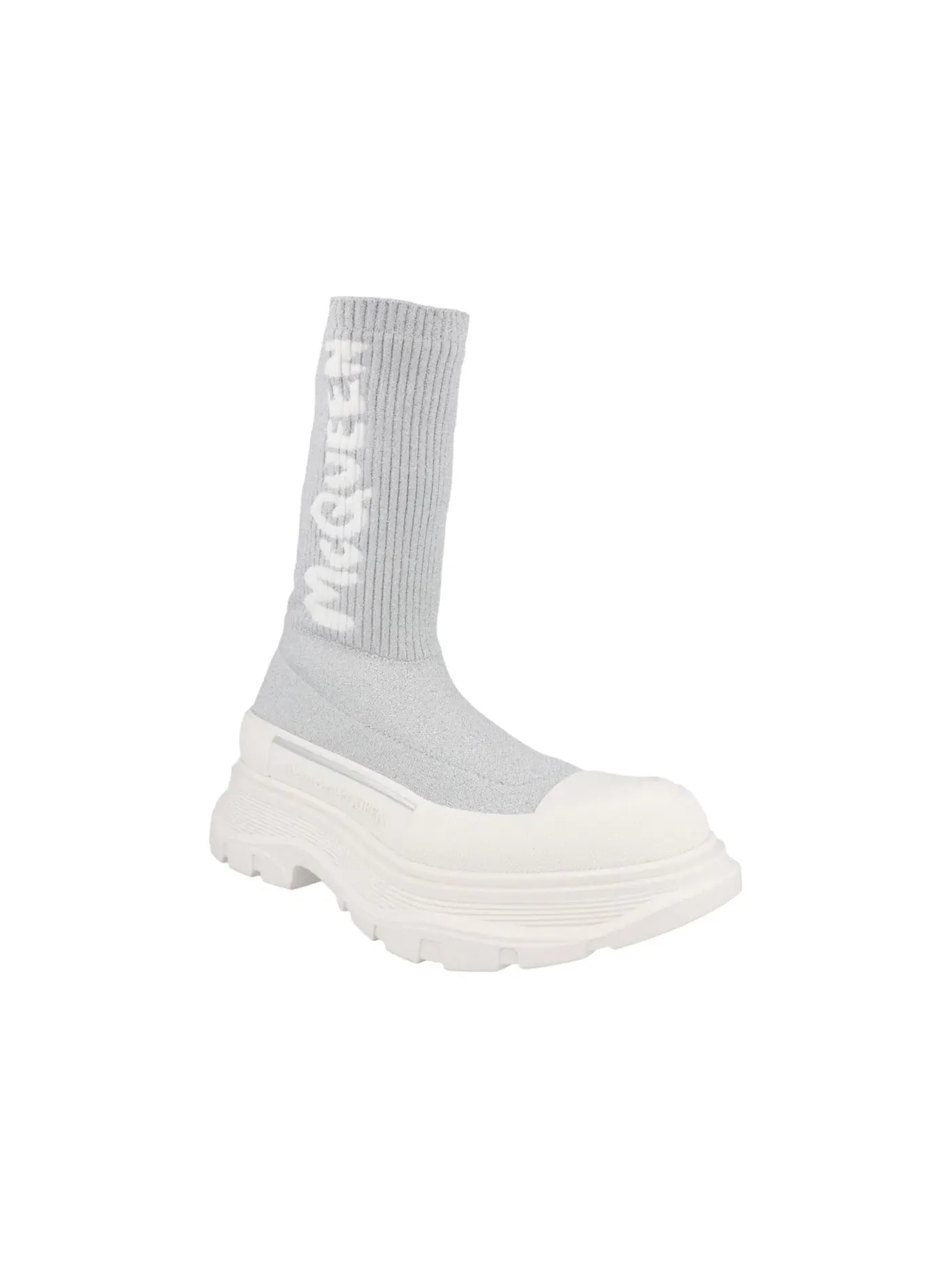 Женские кроссовки с логотипом Alexander McQueen Logo Intarsia Chunky Sock Sneaker — изображение 2 из 5, серый/белый