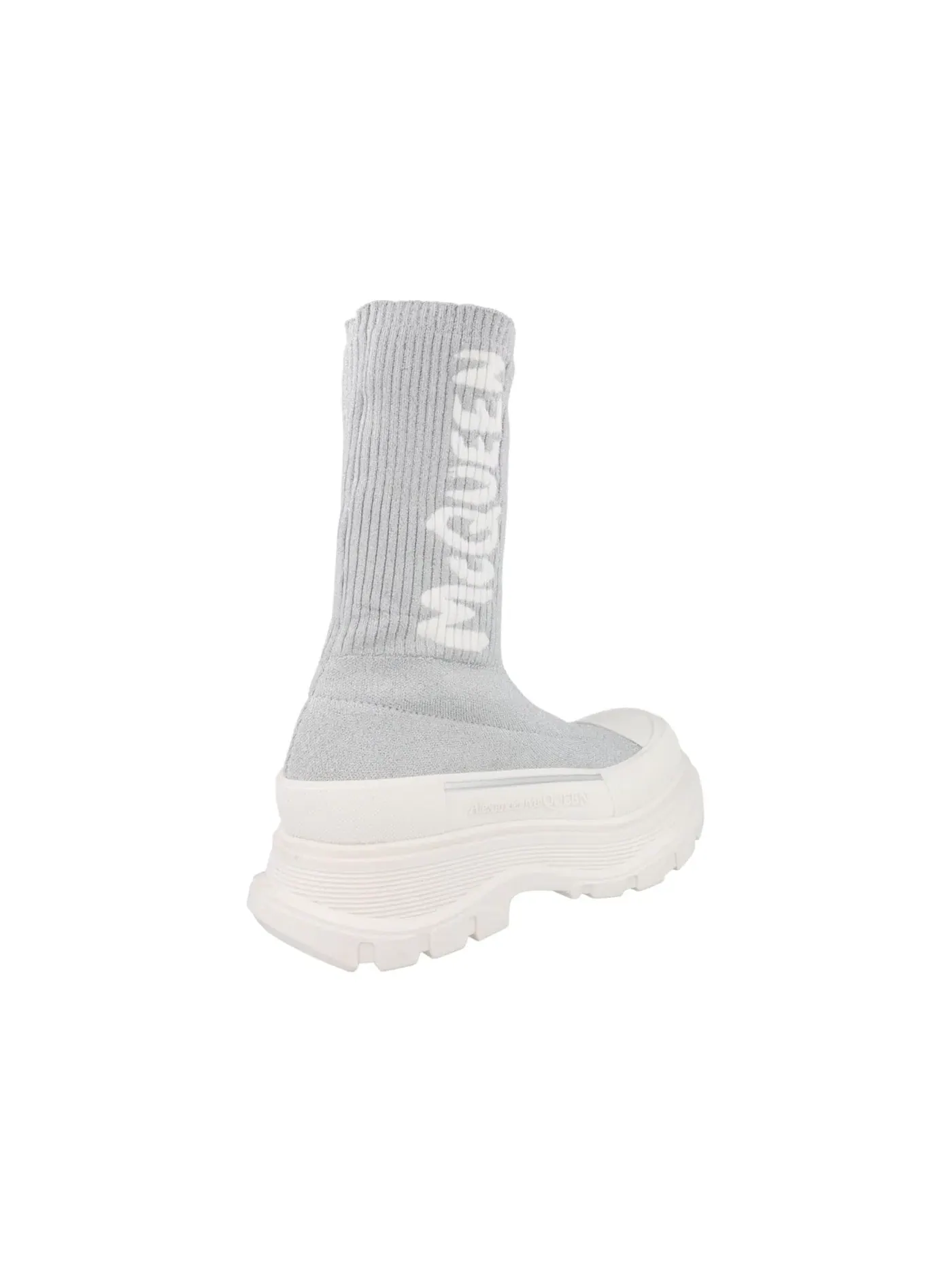 Женские кроссовки с логотипом Alexander McQueen Logo Intarsia Chunky Sock Sneaker — изображение 3 из 5, серый/белый
