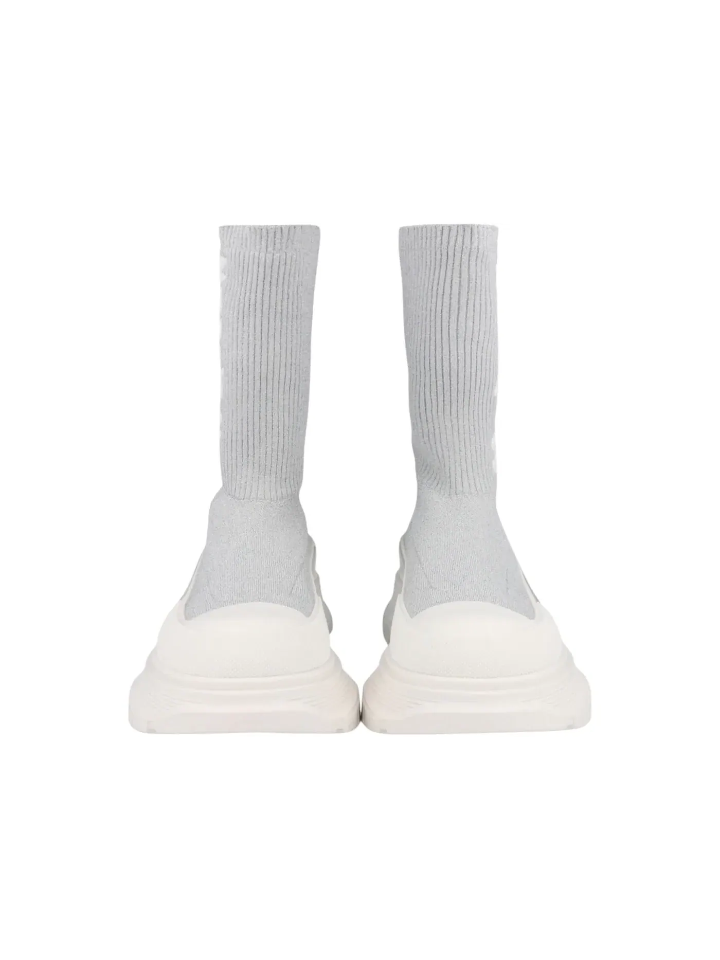 Женские кроссовки с логотипом Alexander McQueen Logo Intarsia Chunky Sock Sneaker — изображение 5 из 5, серый/белый