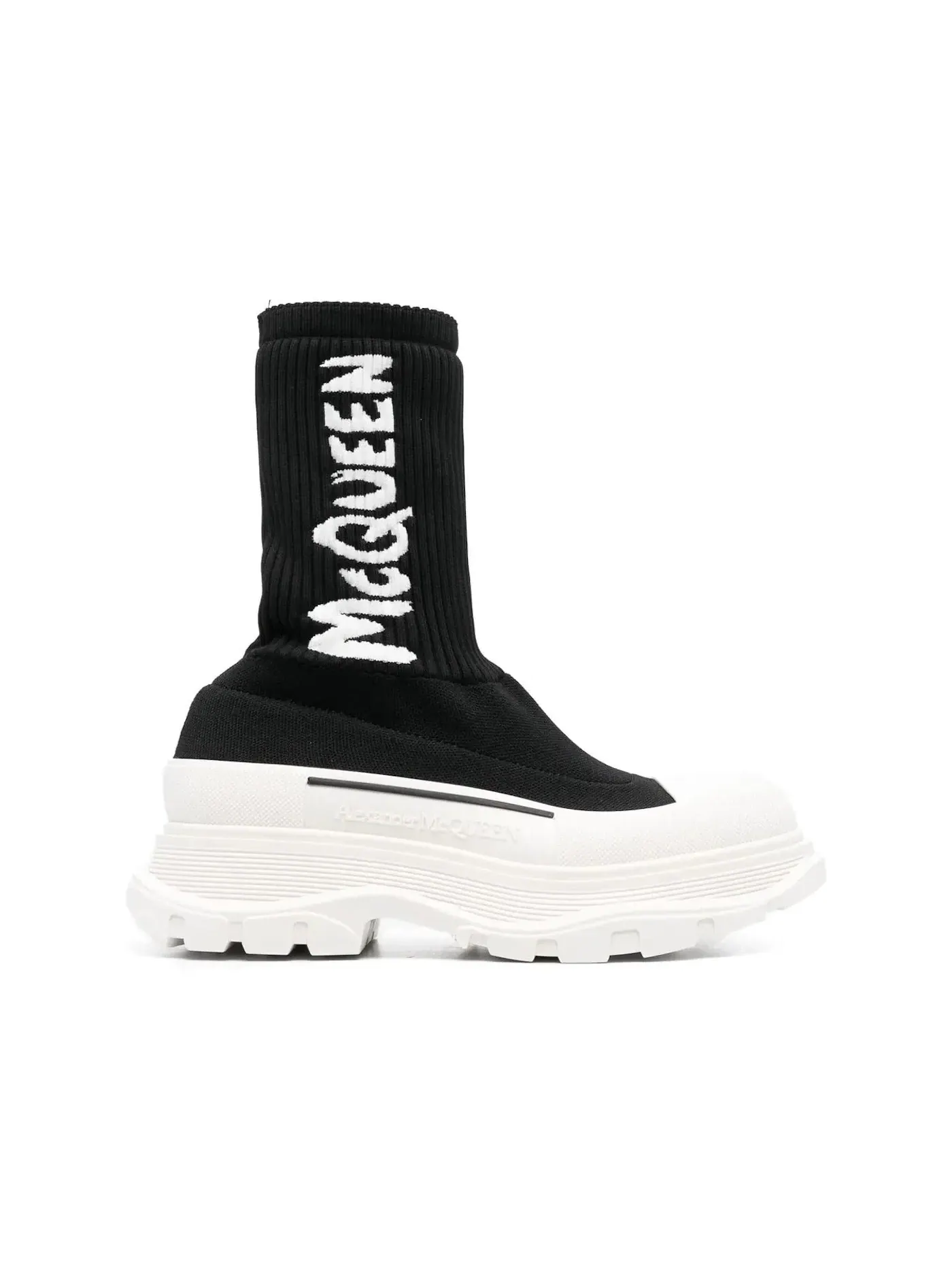 Женские кроссовки с носком Alexander McQueen Logo Intarsia Chunky Sock Sneaker — изображение 1 из 1, черный