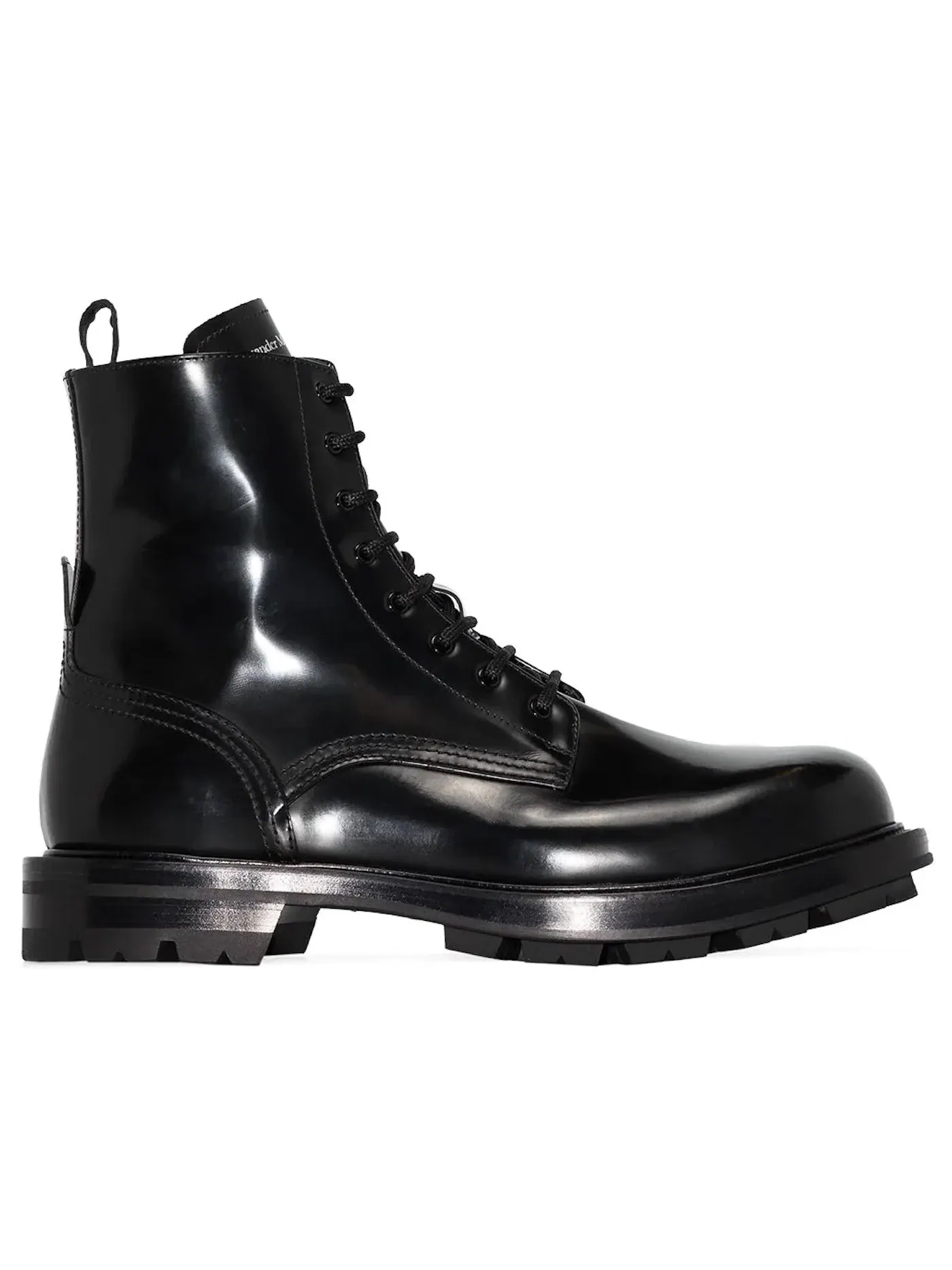 Мужские ботинки из полированной кожи Alexander McQueen Polished Leather Combat Boot — изображение 1 из 1, черный