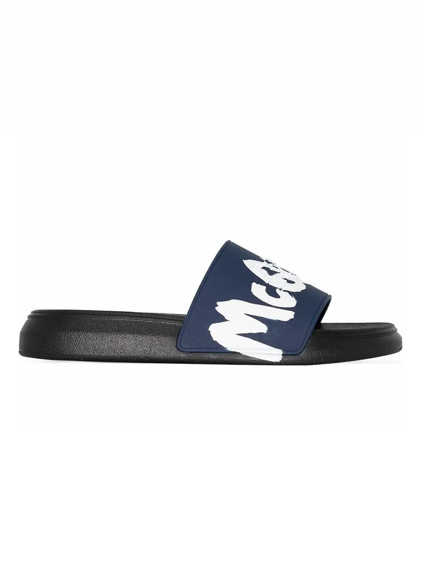 Мужские сандалии-слайды с граффити-принтом Alexander McQueen Pool Slide Graffiti Logo — изображение 1 из 1, черный/синий
