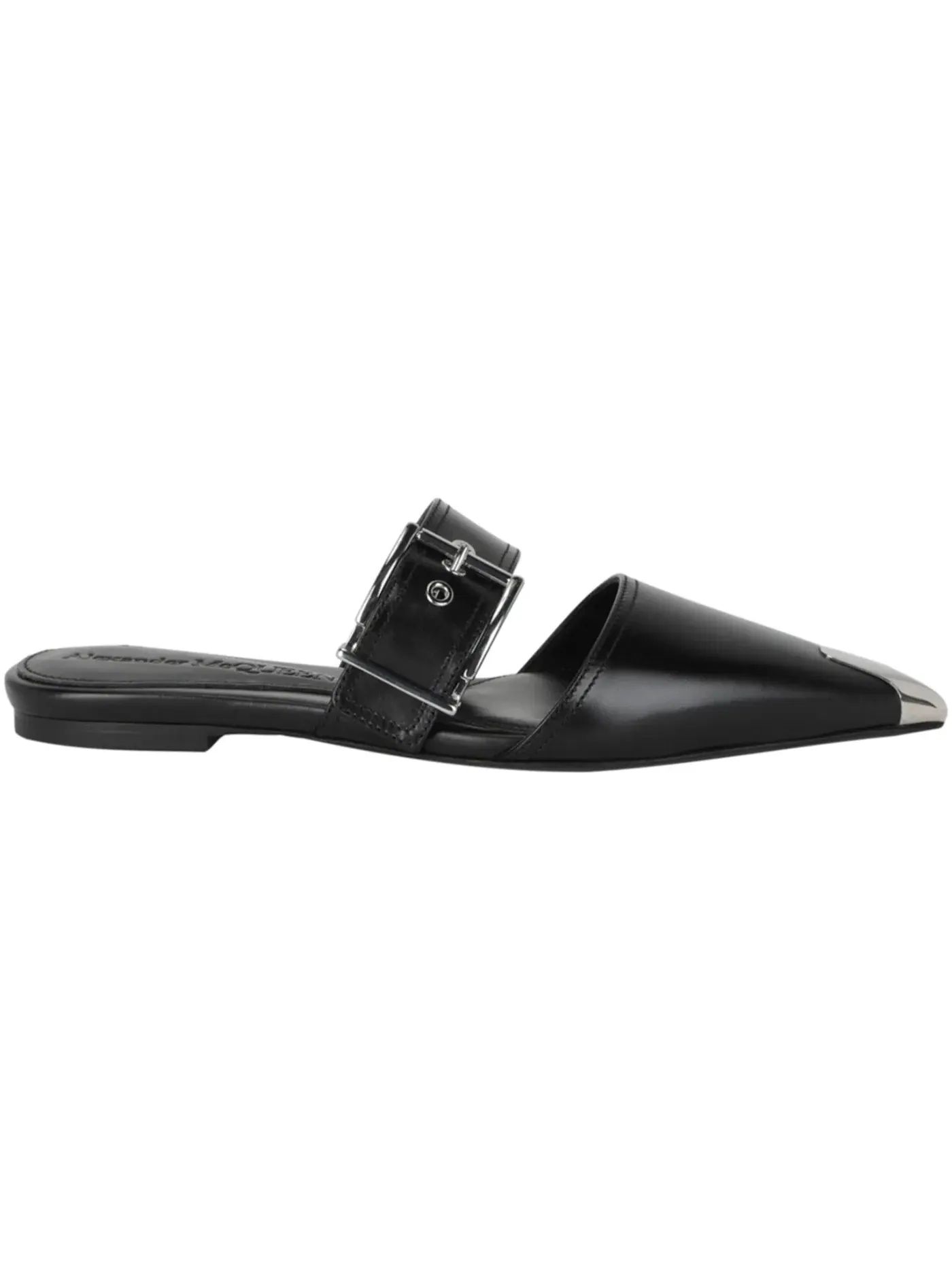 Женские туфли-лодочки на плоской подошве Alexander McQueen Punk Leather Flats — изображение 1 из 3, черный/серебристый