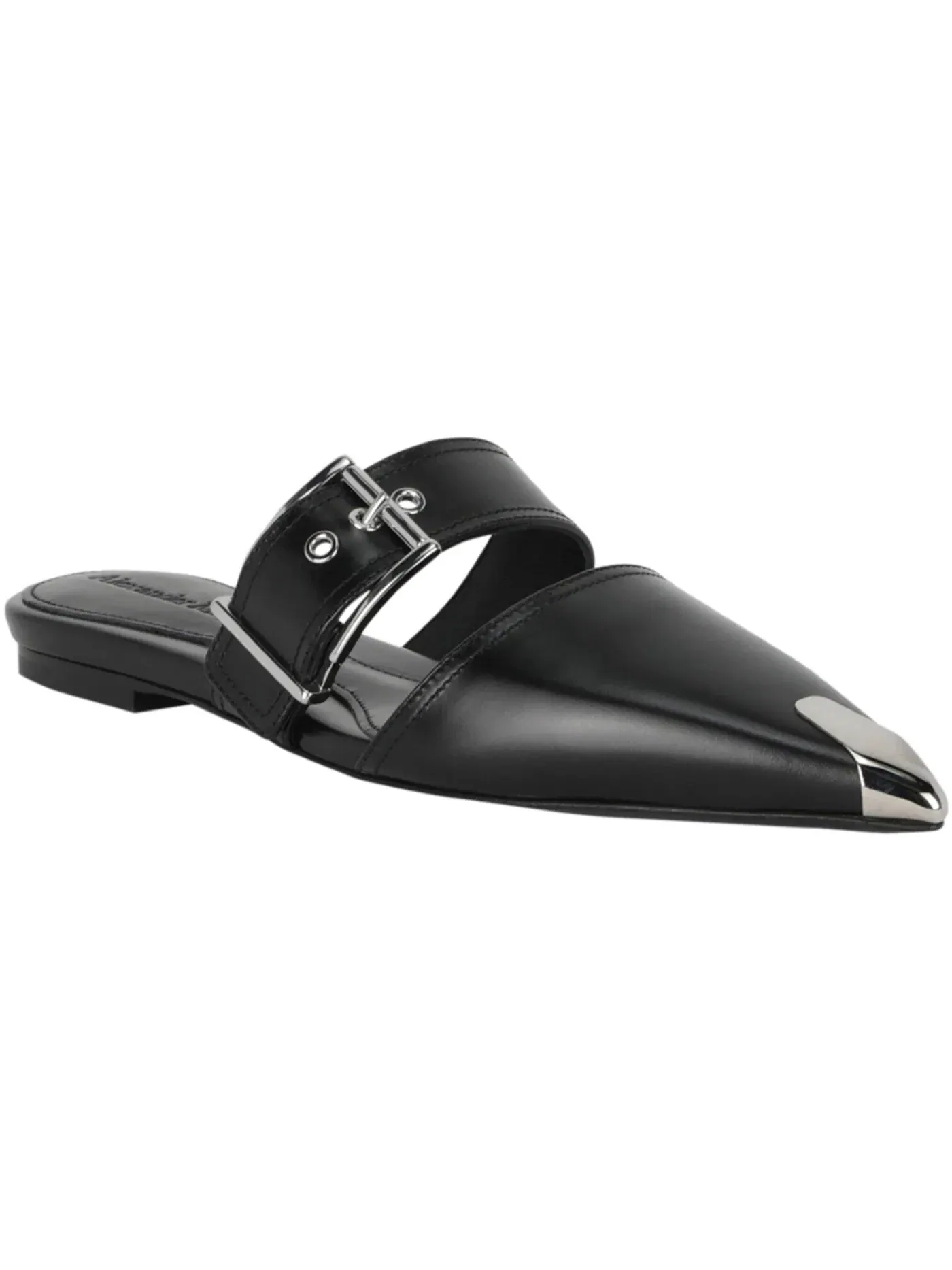 Женские туфли-лодочки на плоской подошве Alexander McQueen Punk Leather Flats — изображение 2 из 3, черный/серебристый