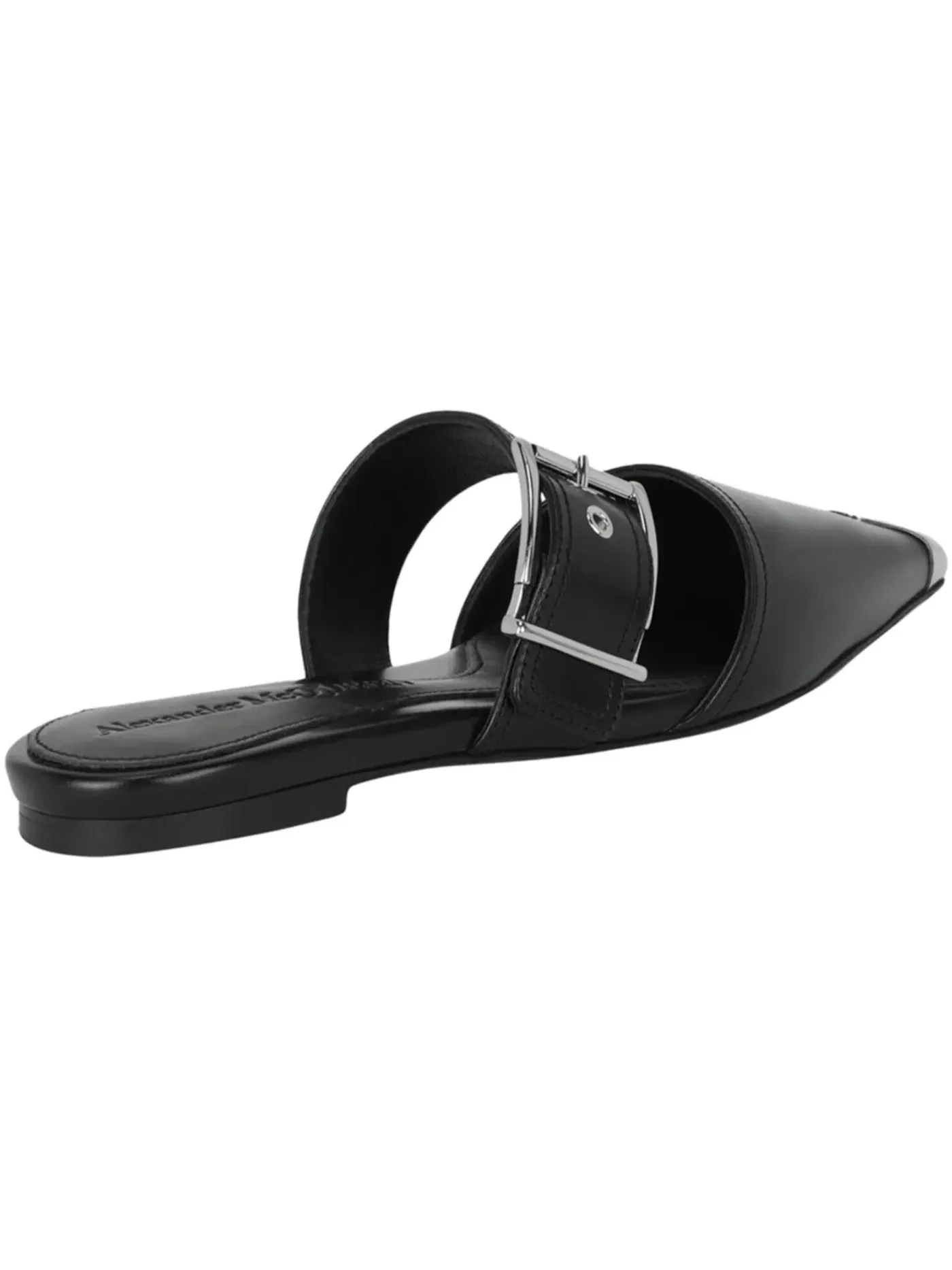 Женские туфли-лодочки на плоской подошве Alexander McQueen Punk Leather Flats — изображение 3 из 3, черный/серебристый