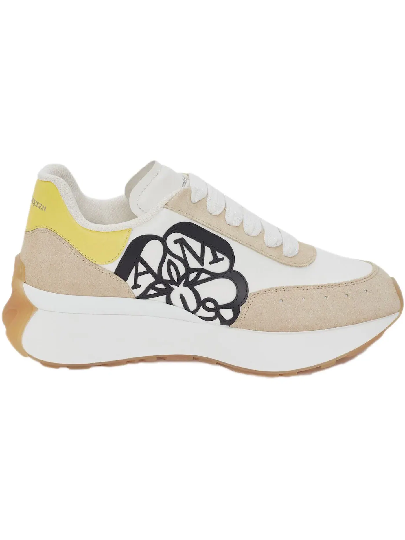 Женские кроссовки с перфорированным носком Alexander McQueen Sprint Runner — изображение 1 из 1, белый/желтый