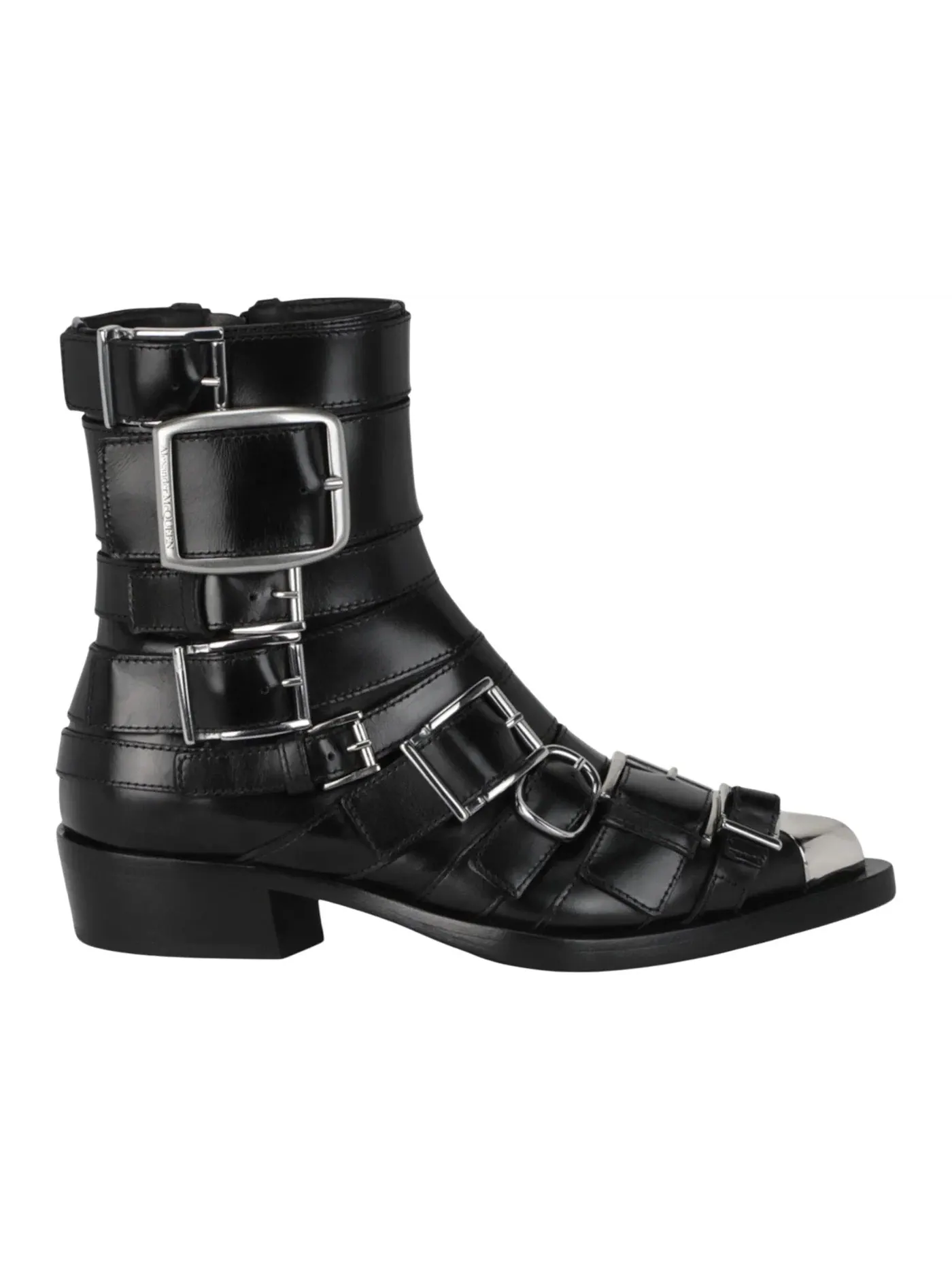 Женские ботинки на шнуровке Alexander McQueen Strappy Punk Ankle Boots — изображение 1 из 3, черный/серебристый