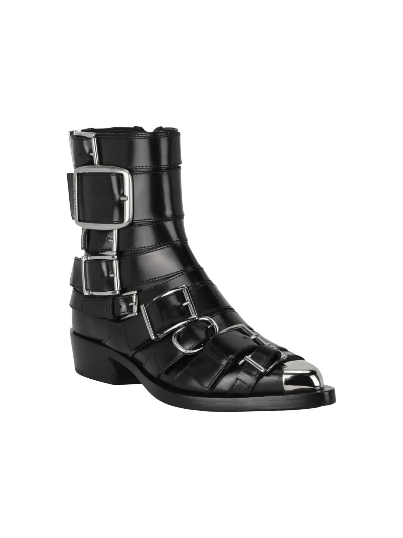 Женские ботинки на шнуровке Alexander McQueen Strappy Punk Ankle Boots — изображение 2 из 3, черный/серебристый