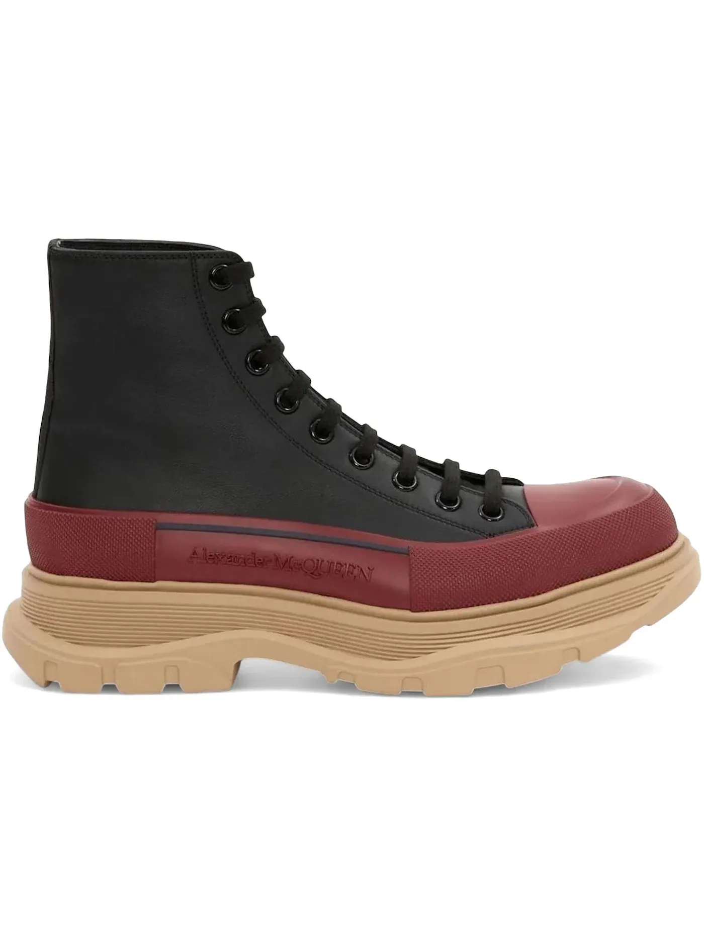 Мужские ботинки на шнуровке Alexander McQueen Tread Slick Boot — изображение 1 из 1, черный/красный/бежевый