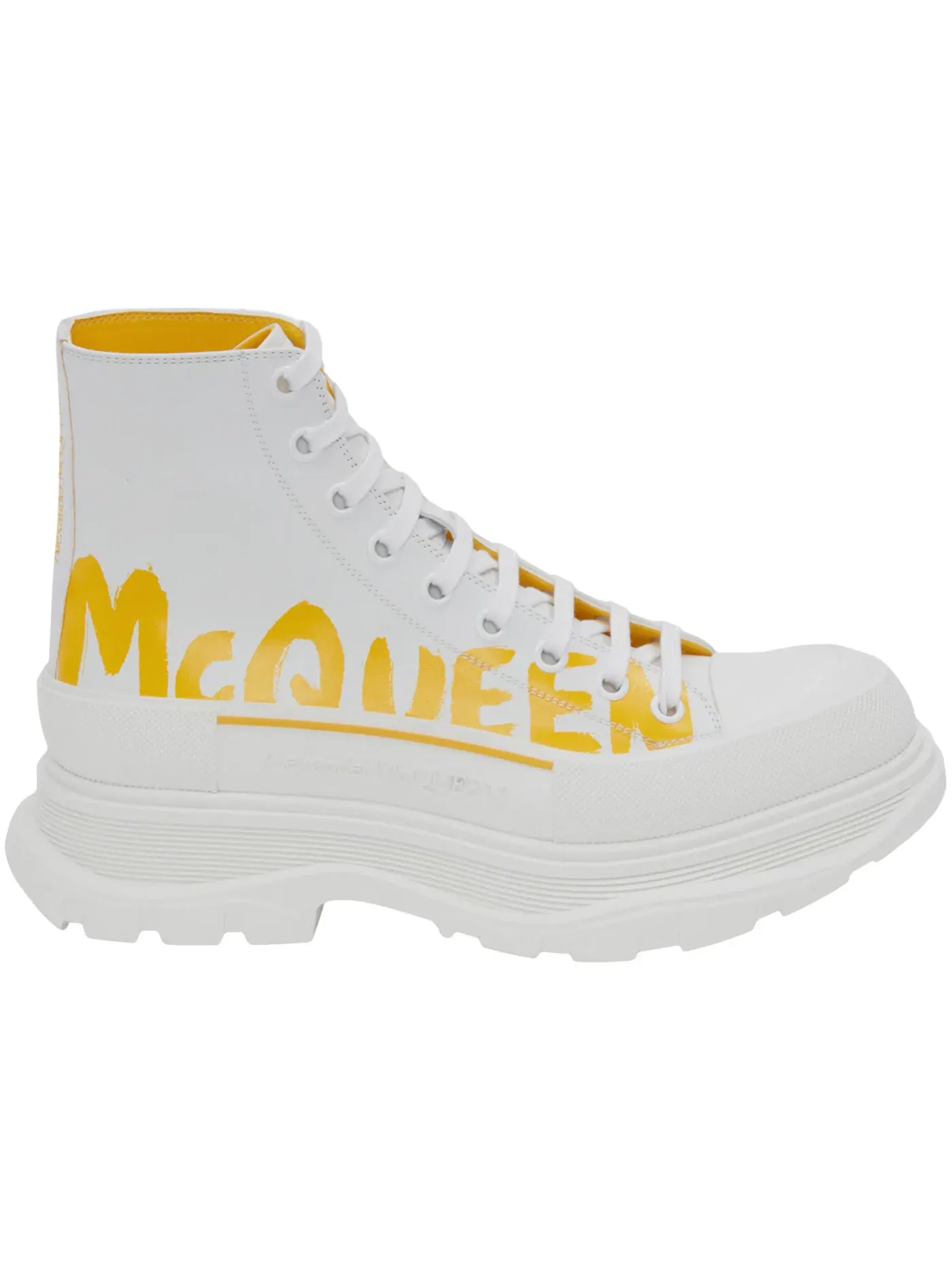 Мужские ботинки с принтом Alexander McQueen Tread Slick Boot — изображение 1 из 1, белый/желтый