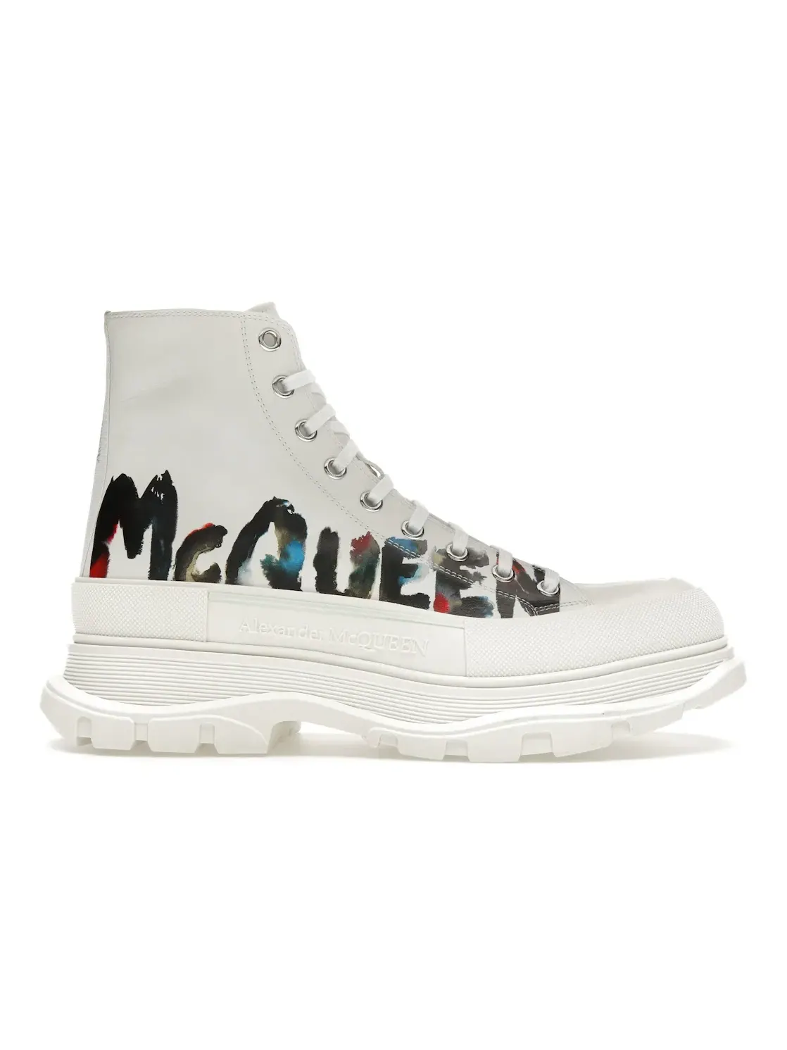 Мужские ботинки с принтом Alexander McQueen Tread Slick Boot — изображение 1 из 4, белый/черный/мульти