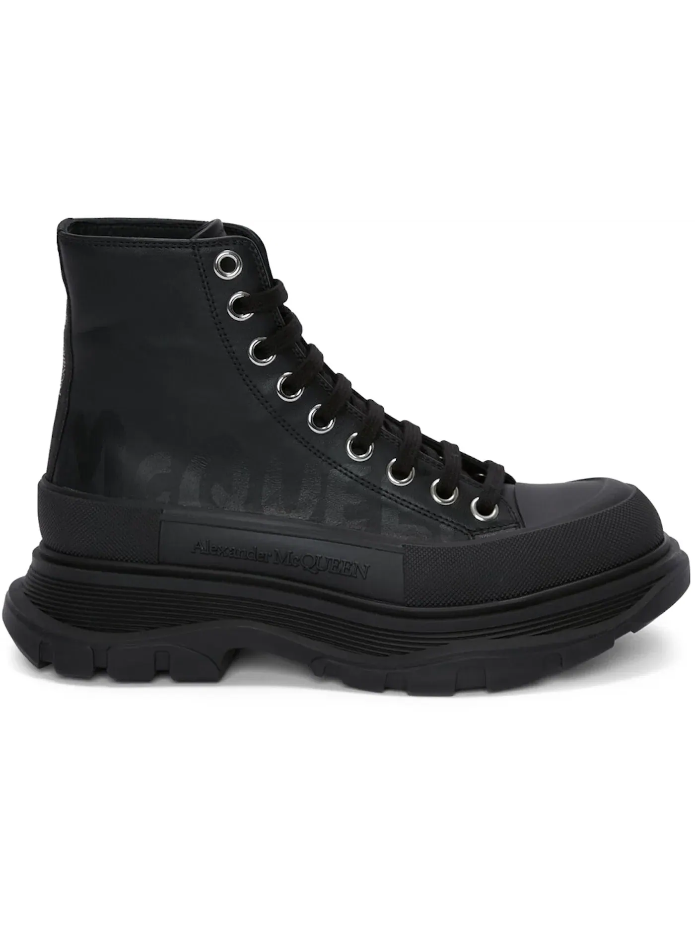 Женские ботинки с принтом Alexander McQueen Tread Slick Boot — изображение 1 из 1, черный/черный