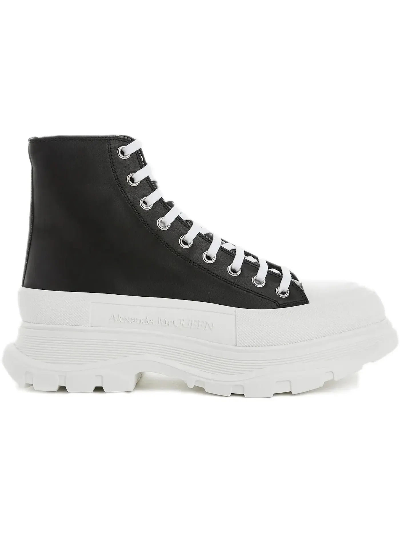Мужские высокие кожаные кроссовки Tread Slick Alexander McQueen — изображение 1 из 1, черный/белый