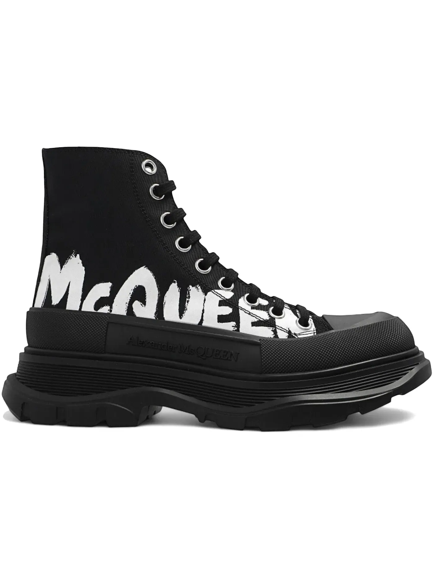 Женские кроссовки высокие с принтом Graffiti Alexander McQueen — изображение 1 из 1, черный/белый