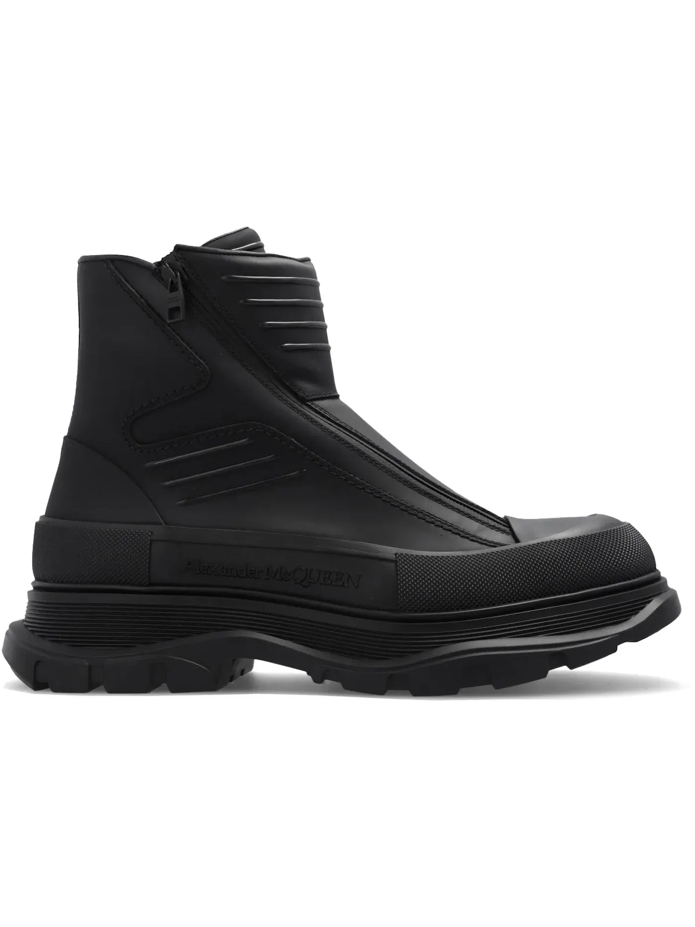 Мужские ботинки на молнии Alexander McQueen Tread Slick Leather Zip-up Ankle Boot — изображение 1 из 1, черный