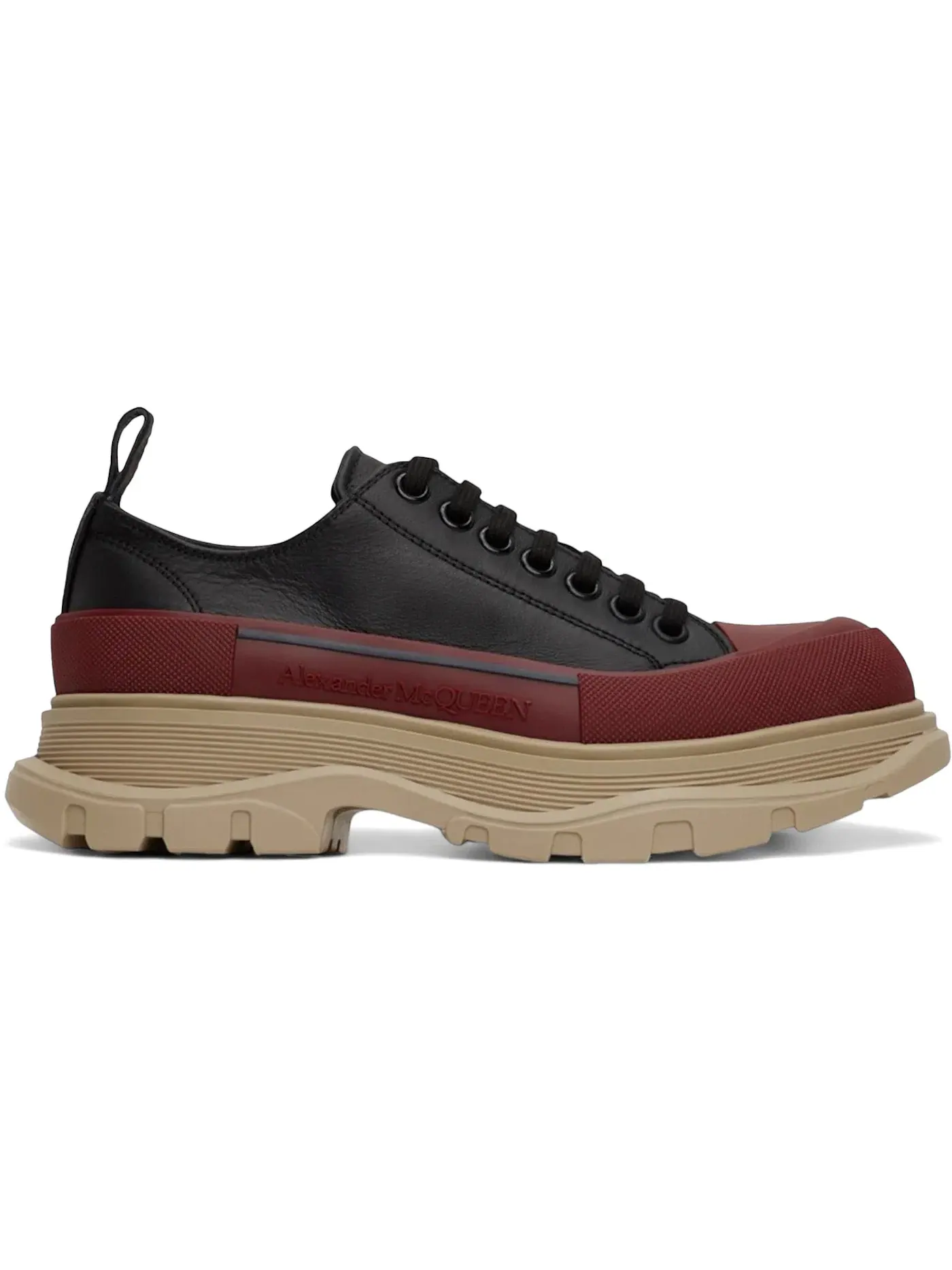 Мужские кроссовки с низким верхом Alexander McQueen Tread Slick Low Lace Up — изображение 1 из 1, черный/красный/бежевый