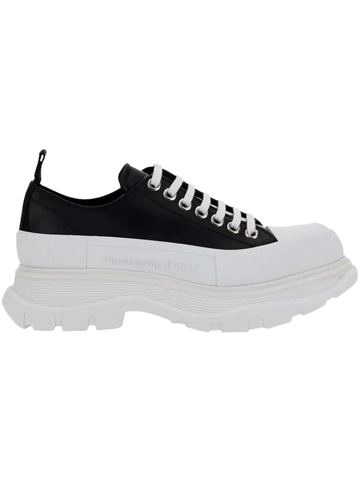 Мужские кроссовки кожаные Alexander McQueen Tread Slick Low Lace Up — изображение 1 из 1, черный/белый