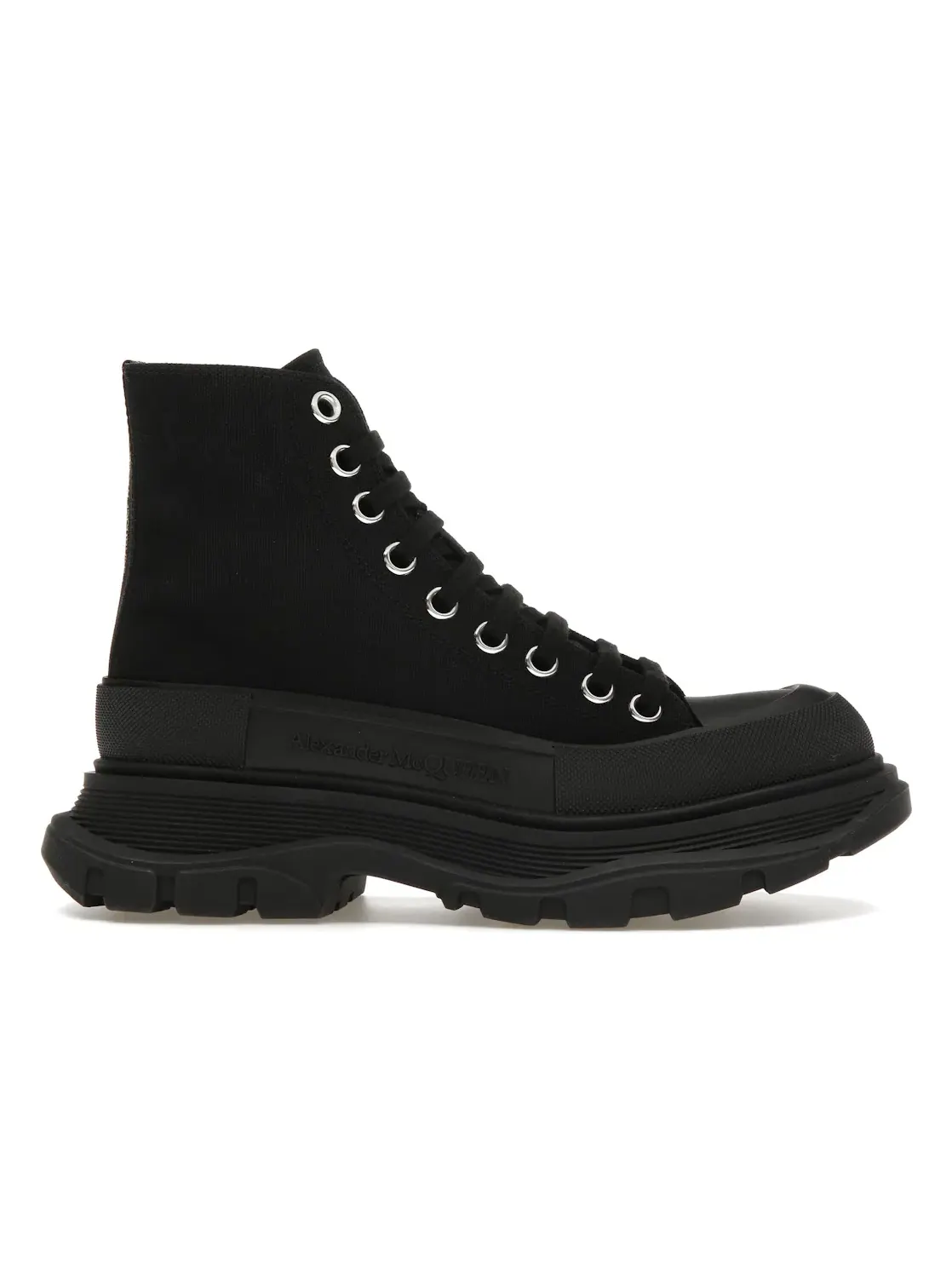 Женские ботинки на шнуровке Alexander McQueen Tread Slick Lace Up Boot — изображение 1 из 4, черный/черный