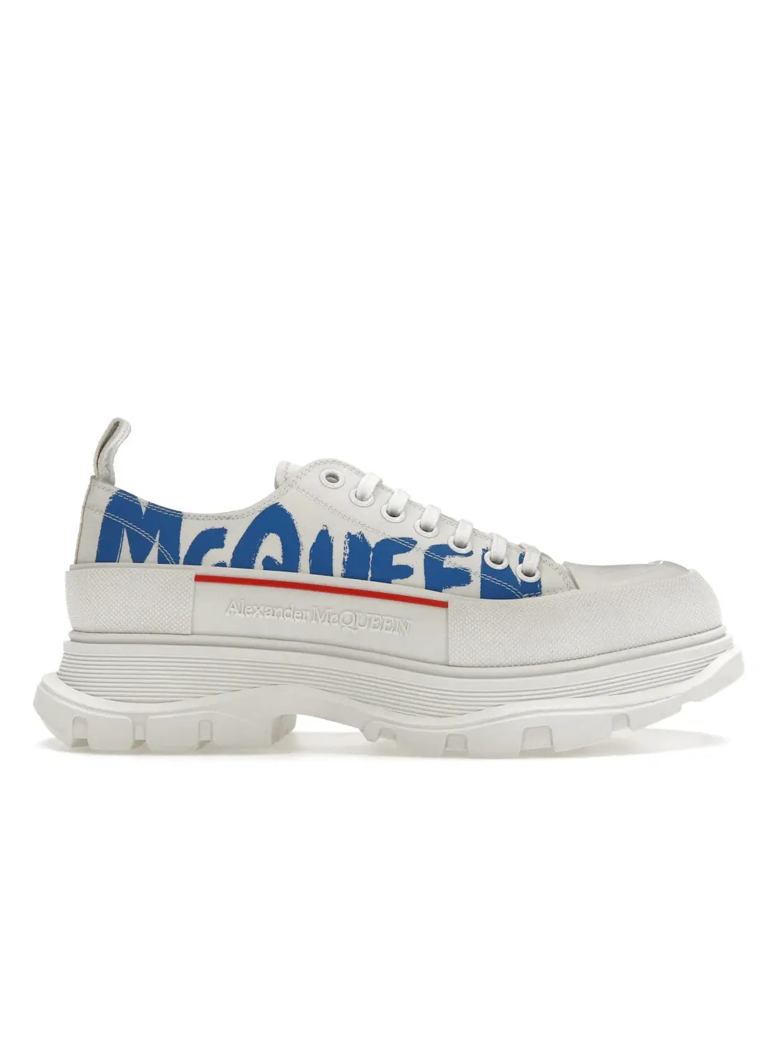 Мужские кроссовки с принтом Alexander McQueen Tread Slick Low Lace Up — изображение 1 из 4, белый белый синий