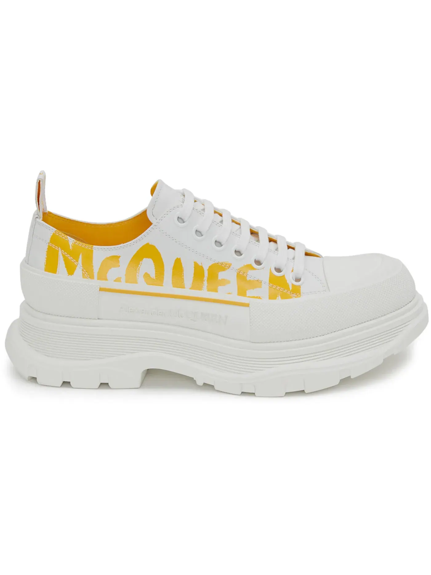 Мужские кроссовки с принтом Graffiti Alexander McQueen Tread Slick Low Lace Up — изображение 1 из 1, белый желтый