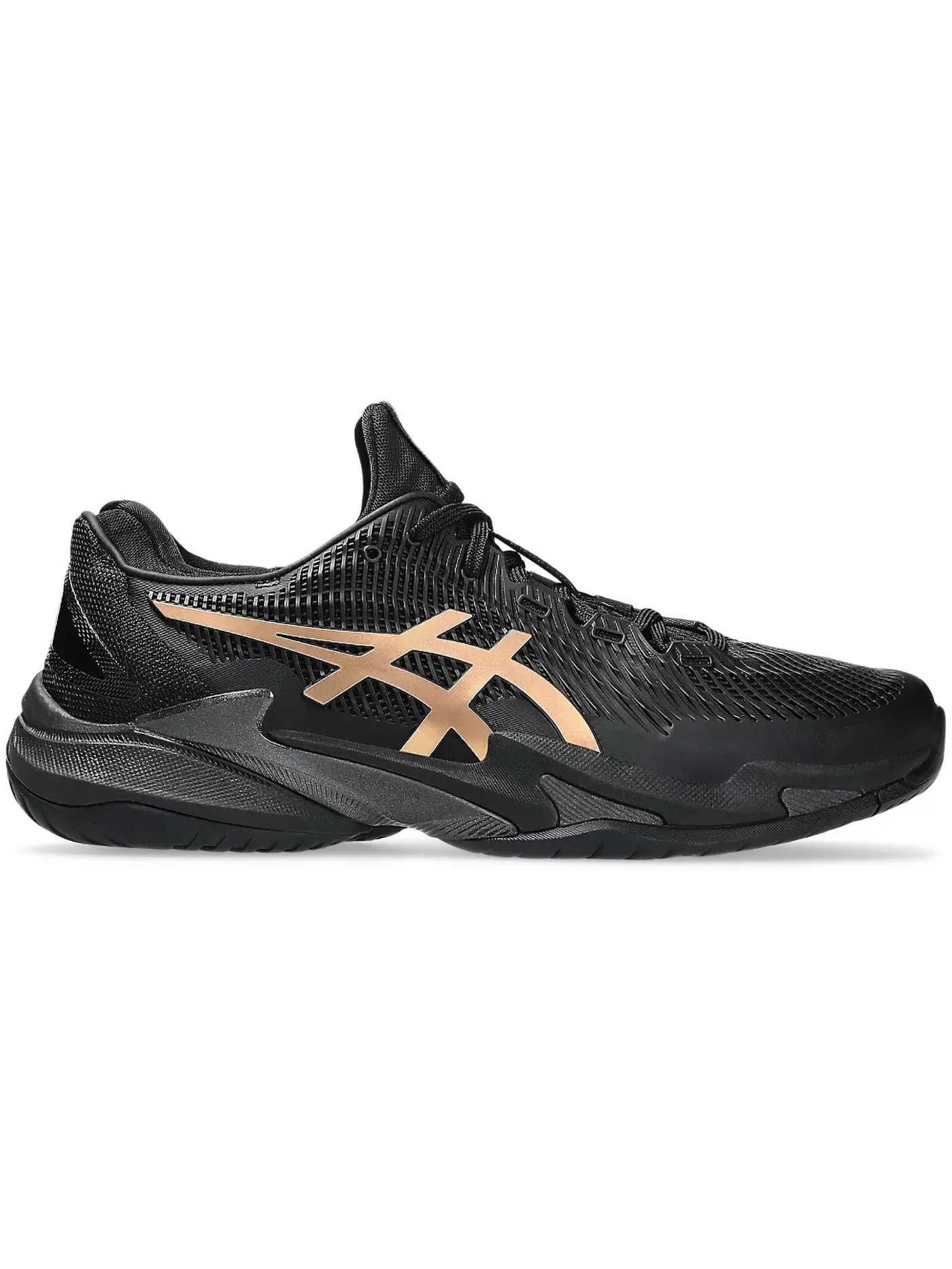 Мужские кроссовки с сетчатым верхом ASICS Court FF 3 Novak ASICS — изображение 1 из 1, черный/золотистый