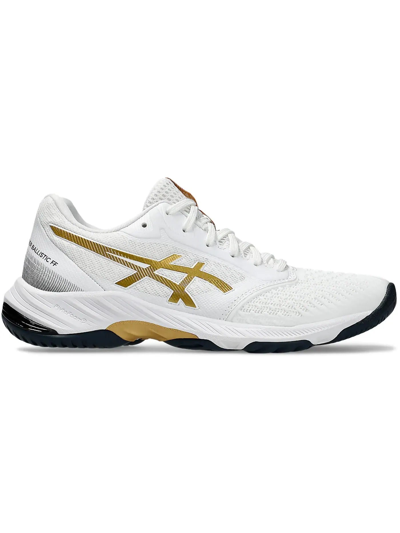Женские кроссовки для волейбола ASICS Netburner Ballistic FF 3 — изображение 1 из 1, белый/золотистый