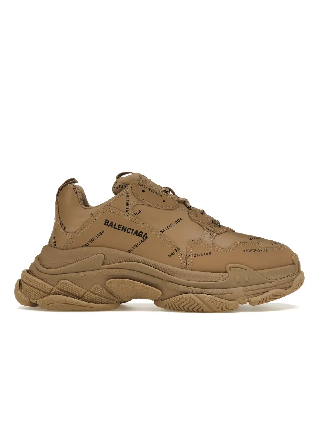 Кроссовки мужские Balenciaga All Over Logo Triple S, с принтом — изображение 1 из 4, бежевый
