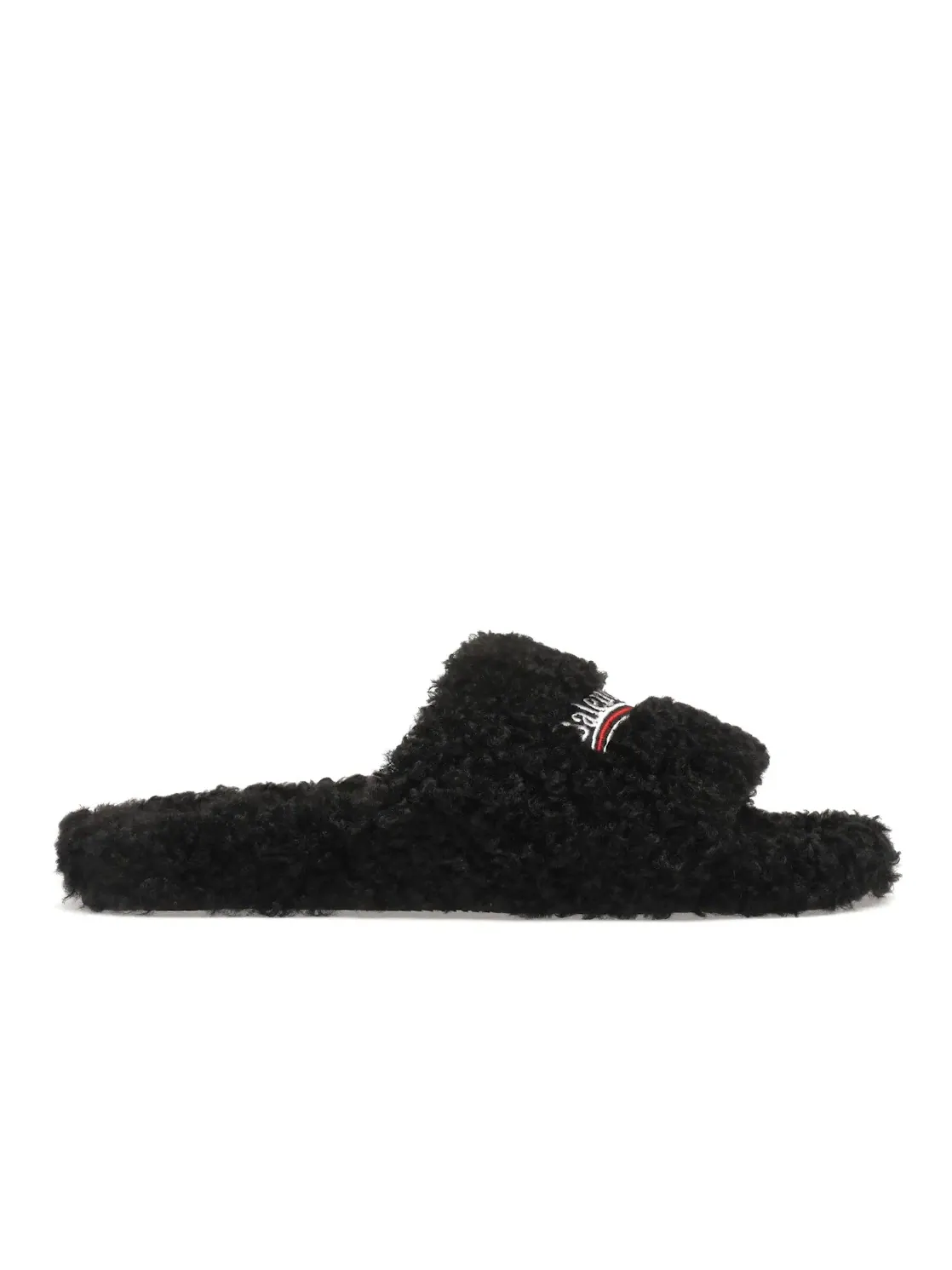 Шлепанцы мужские Balenciaga Furry Slide, с мехом — изображение 1 из 4, черный/белый/красный