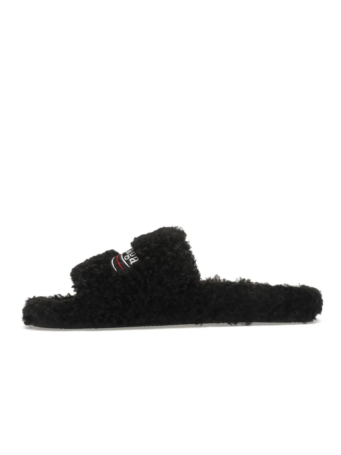 Шлепанцы мужские Balenciaga Furry Slide, с мехом — изображение 3 из 4, черный/белый/красный