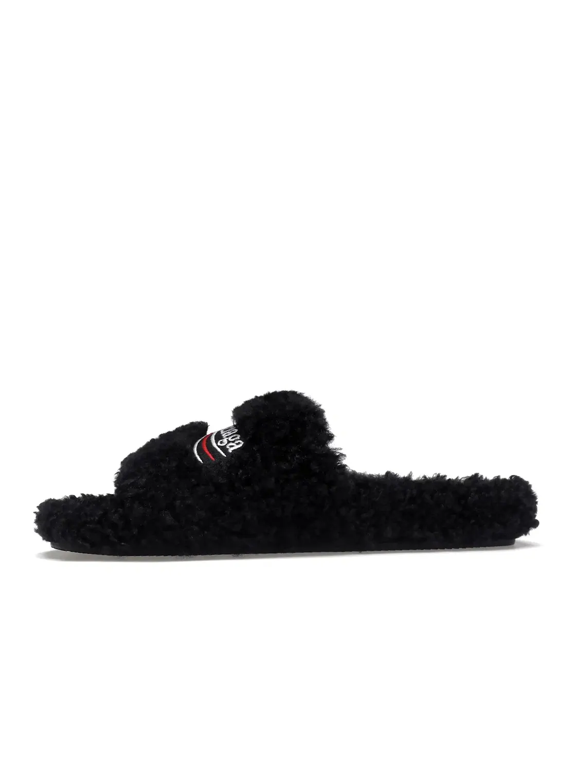 Шлепанцы женские Balenciaga Furry Slide с мехом — изображение 3 из 4, черный/белый