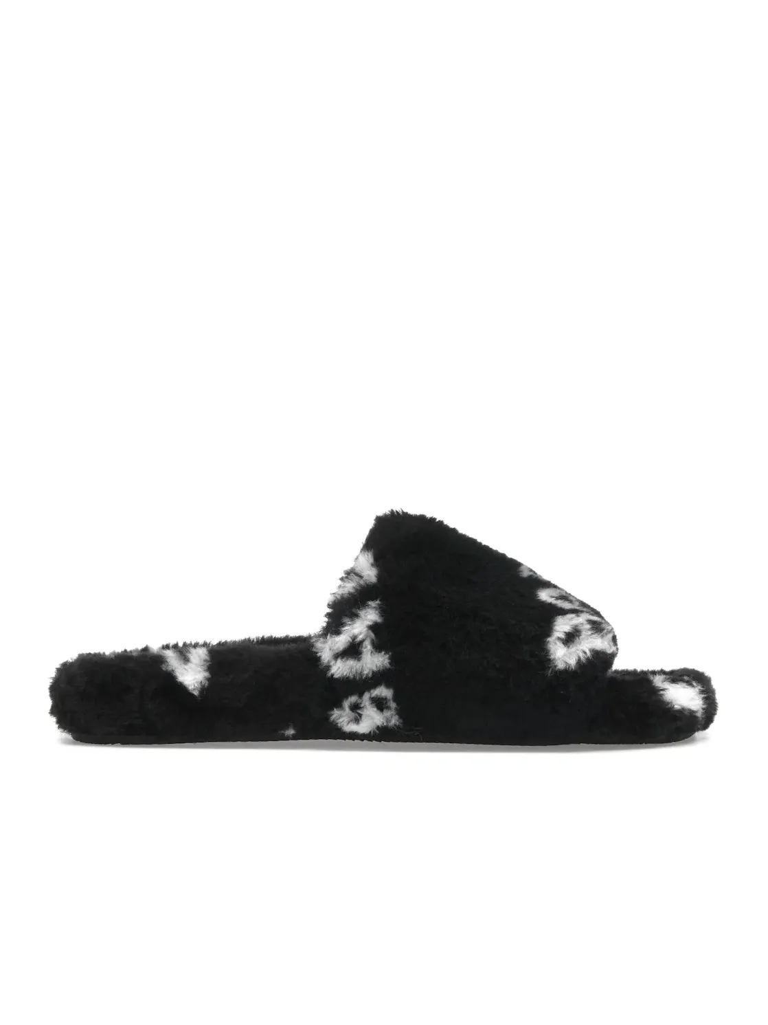 Шлепанцы Balenciaga Furry Slide, с принтом логотипа — изображение 1 из 4, черный/белый
