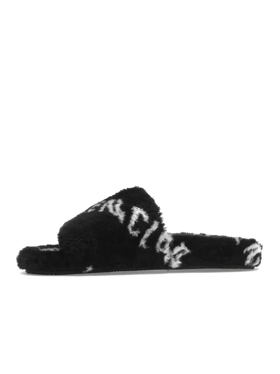 Шлепанцы Balenciaga Furry Slide, с принтом логотипа — изображение 3 из 4, черный/белый