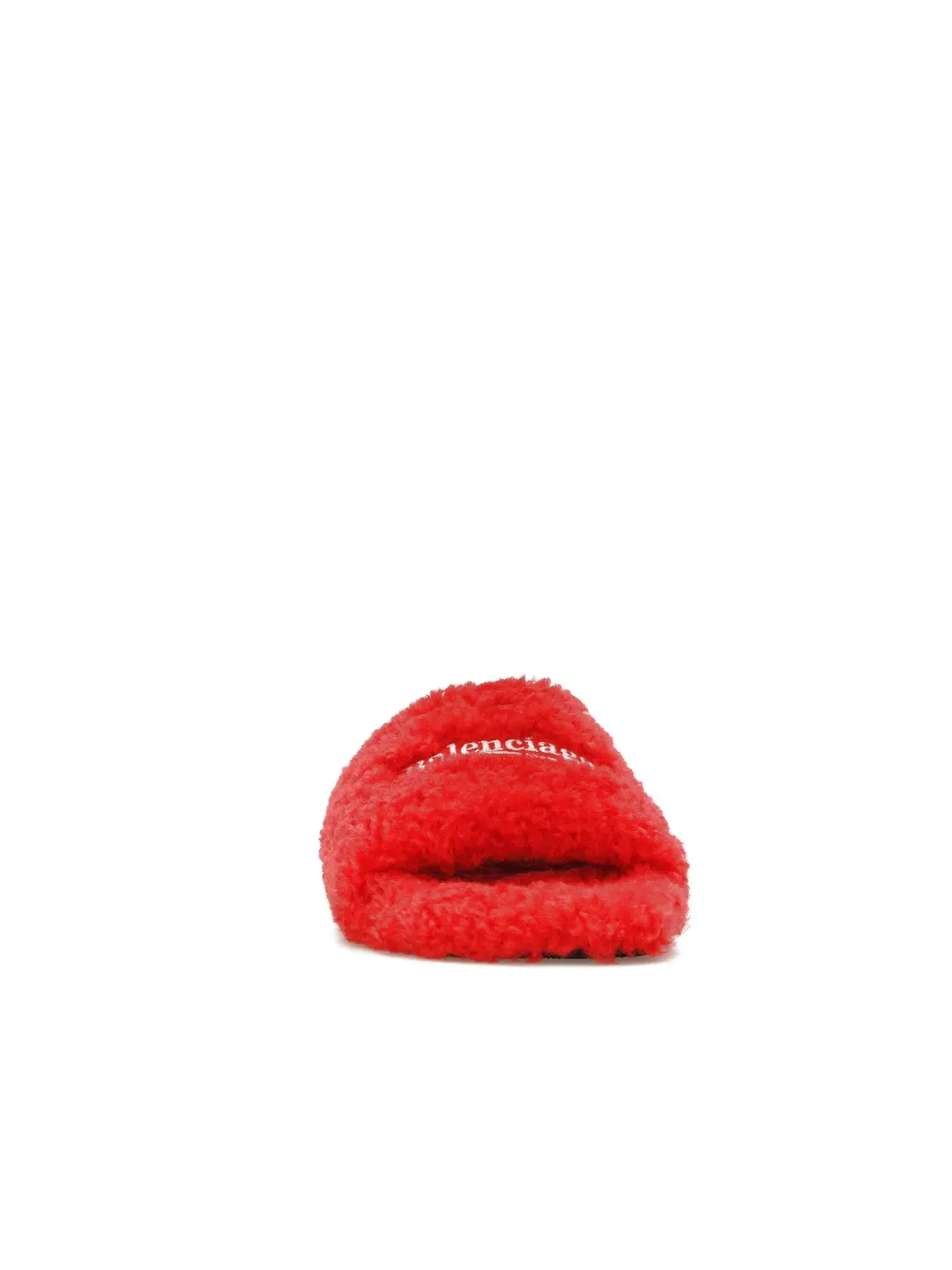 Шлепанцы женские Balenciaga Furry Slide с мехом — изображение 2 из 4, красный белый