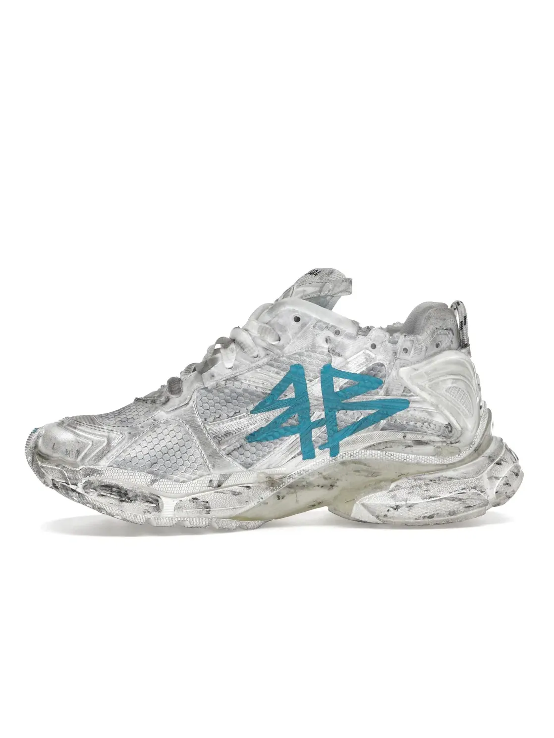 Кроссовки мужские Balenciaga Runner Graffiti, с принтом — изображение 3 из 4, белый/синий