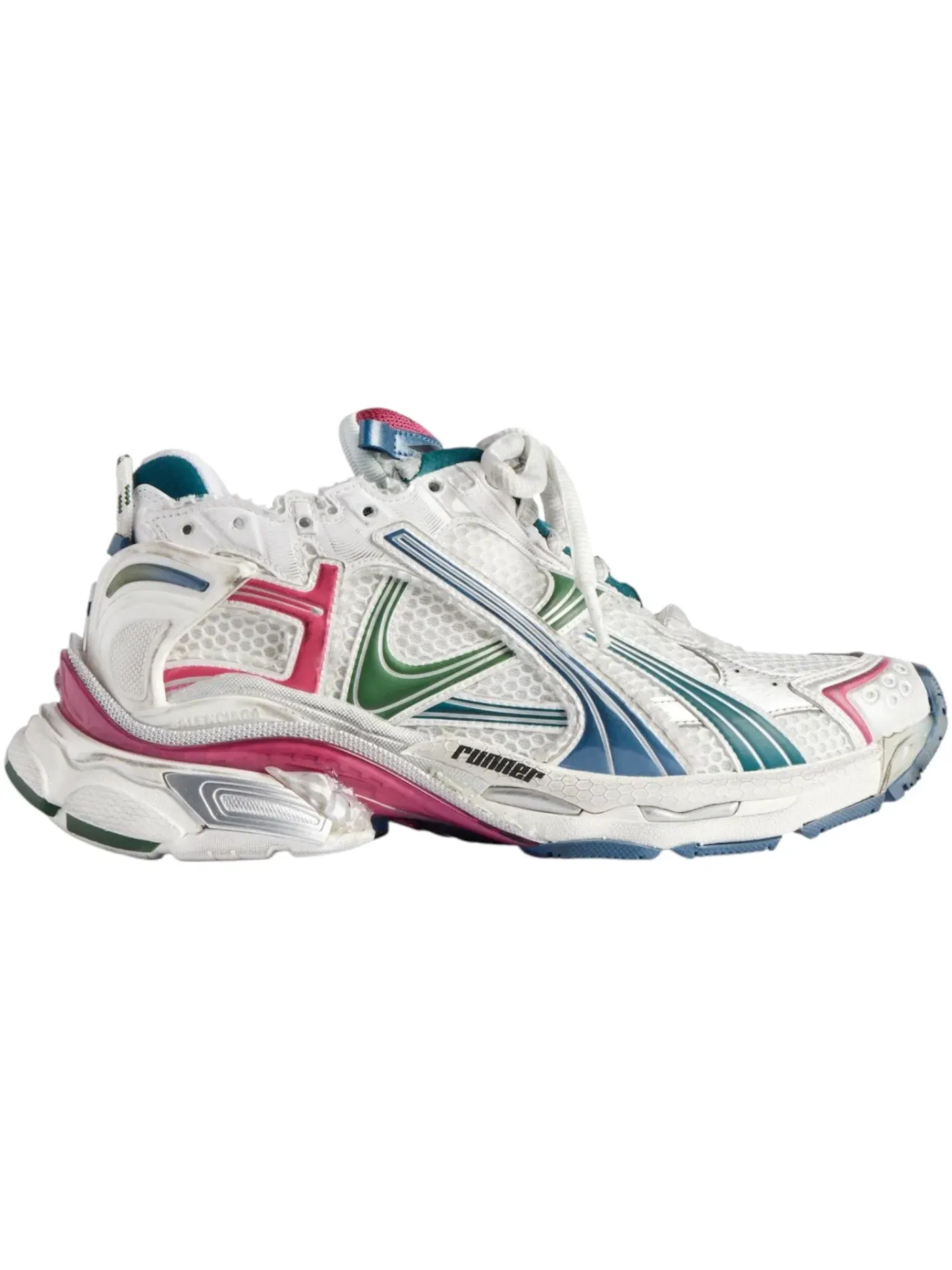 Кроссовки мужские Balenciaga Runner, с контрастными элементами — изображение 1 из 1, белый/темный зеленый