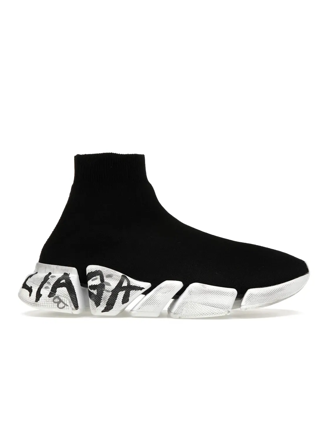 Кроссовки женские Balenciaga Speed 2.0 Graffiti Recycled Knit — изображение 1 из 4, черный/белый