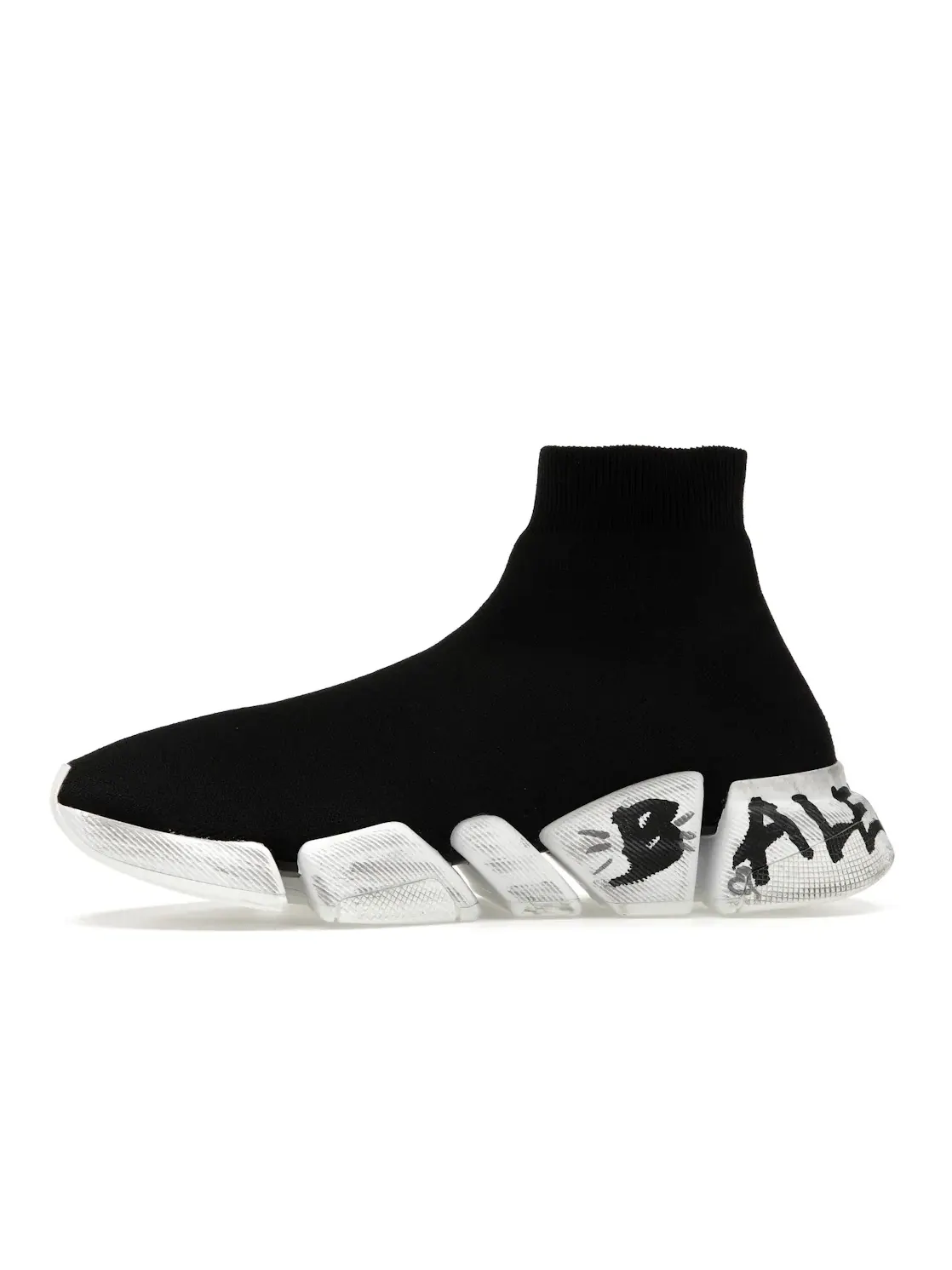 Кроссовки женские Balenciaga Speed 2.0 Graffiti Recycled Knit — изображение 3 из 4, черный/белый