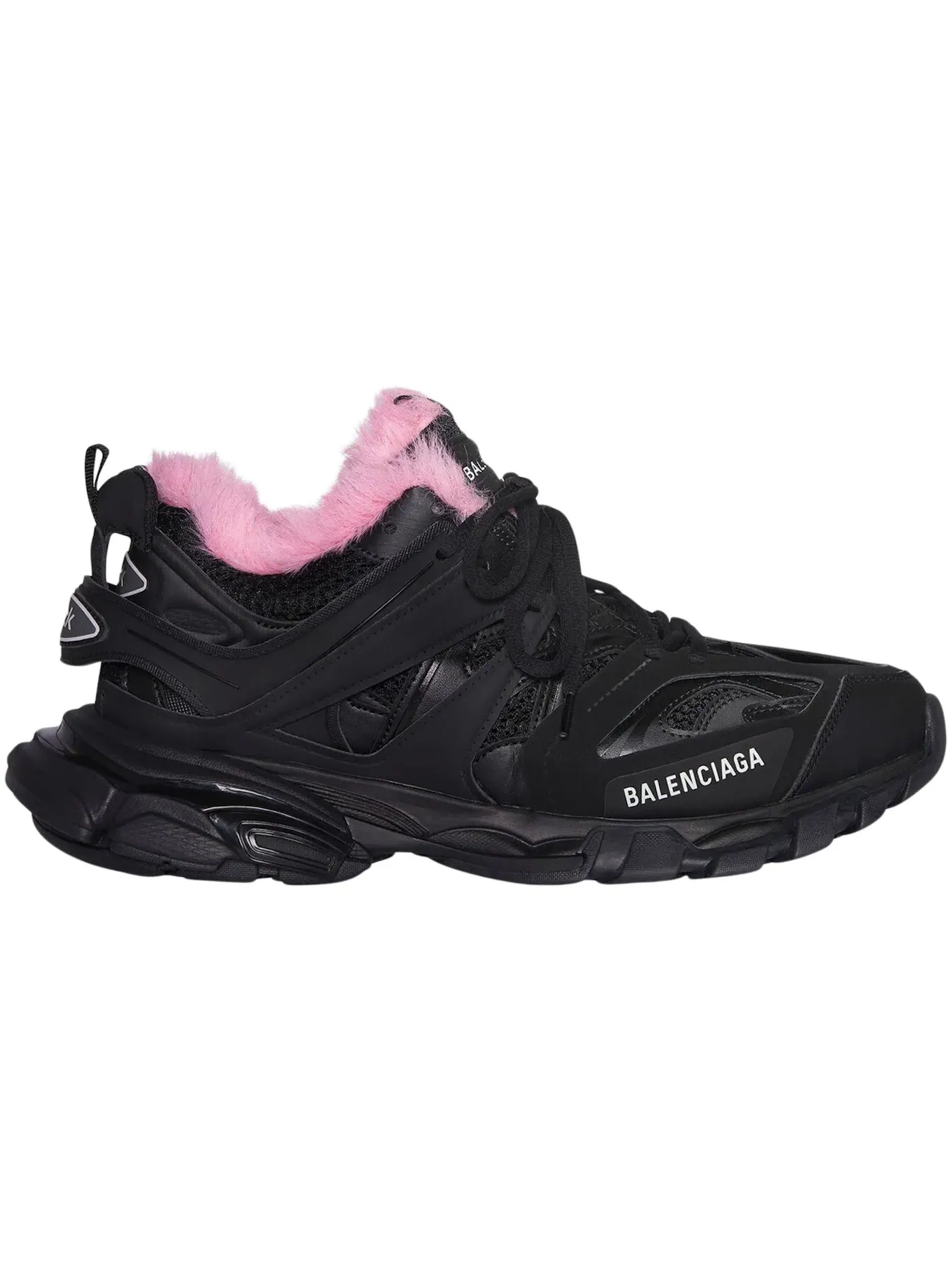 Кроссовки женские Balenciaga Track Fake Fur, с мехом — изображение 1 из 1, черный/розовый
