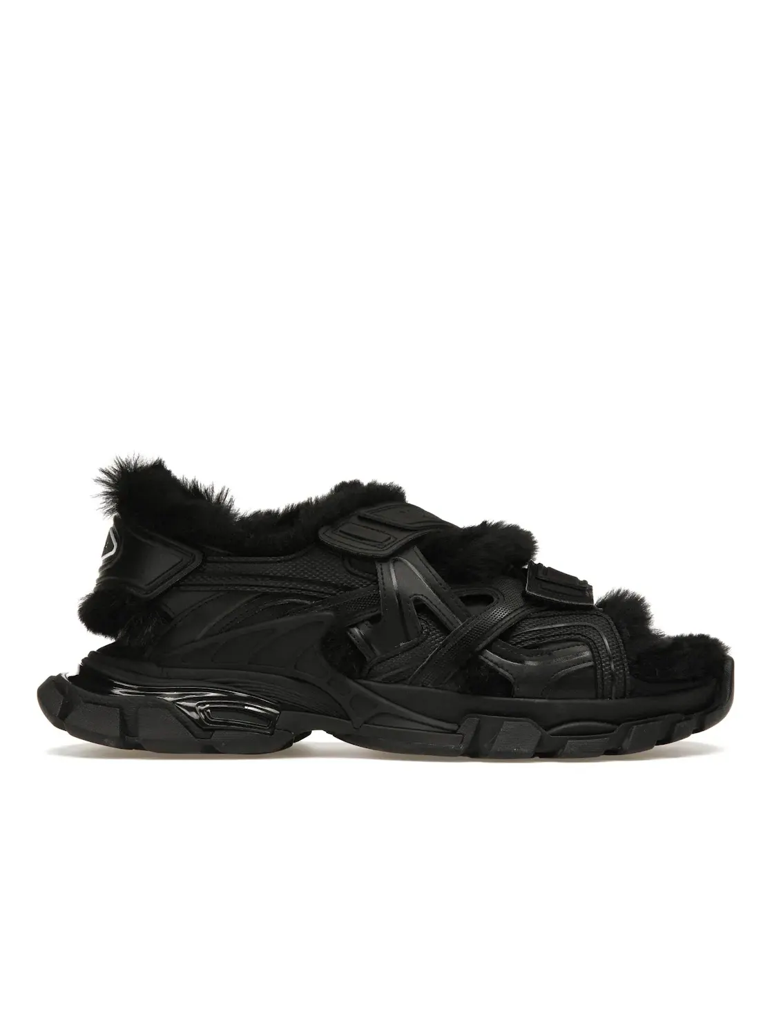 Шлепанцы Balenciaga Track Sandal Fake Fur, с искусственным мехом — изображение 1 из 4, черный