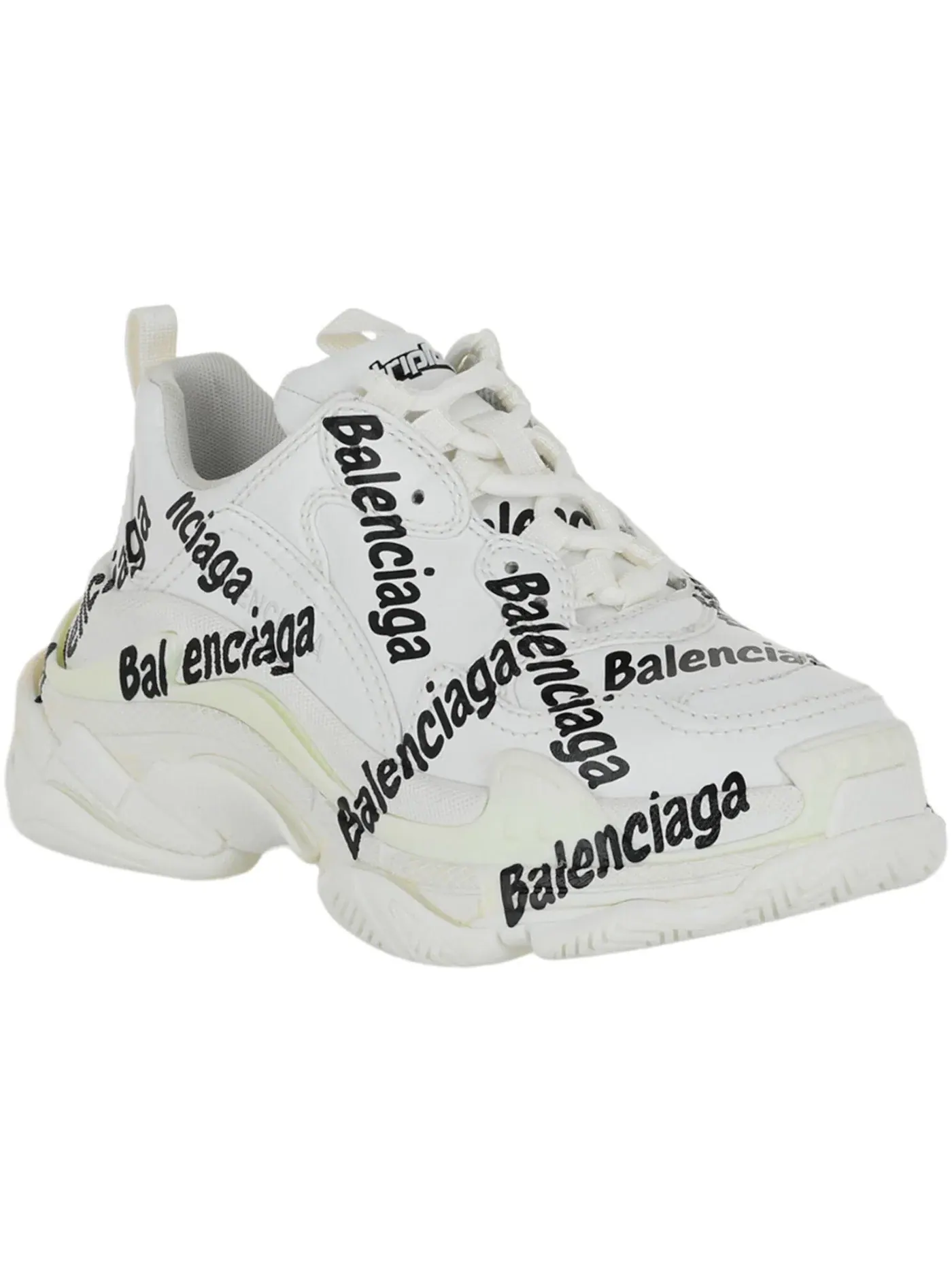 Кроссовки женские Balenciaga Triple S, с принтом Allover Logo — изображение 2 из 3, белый/черный