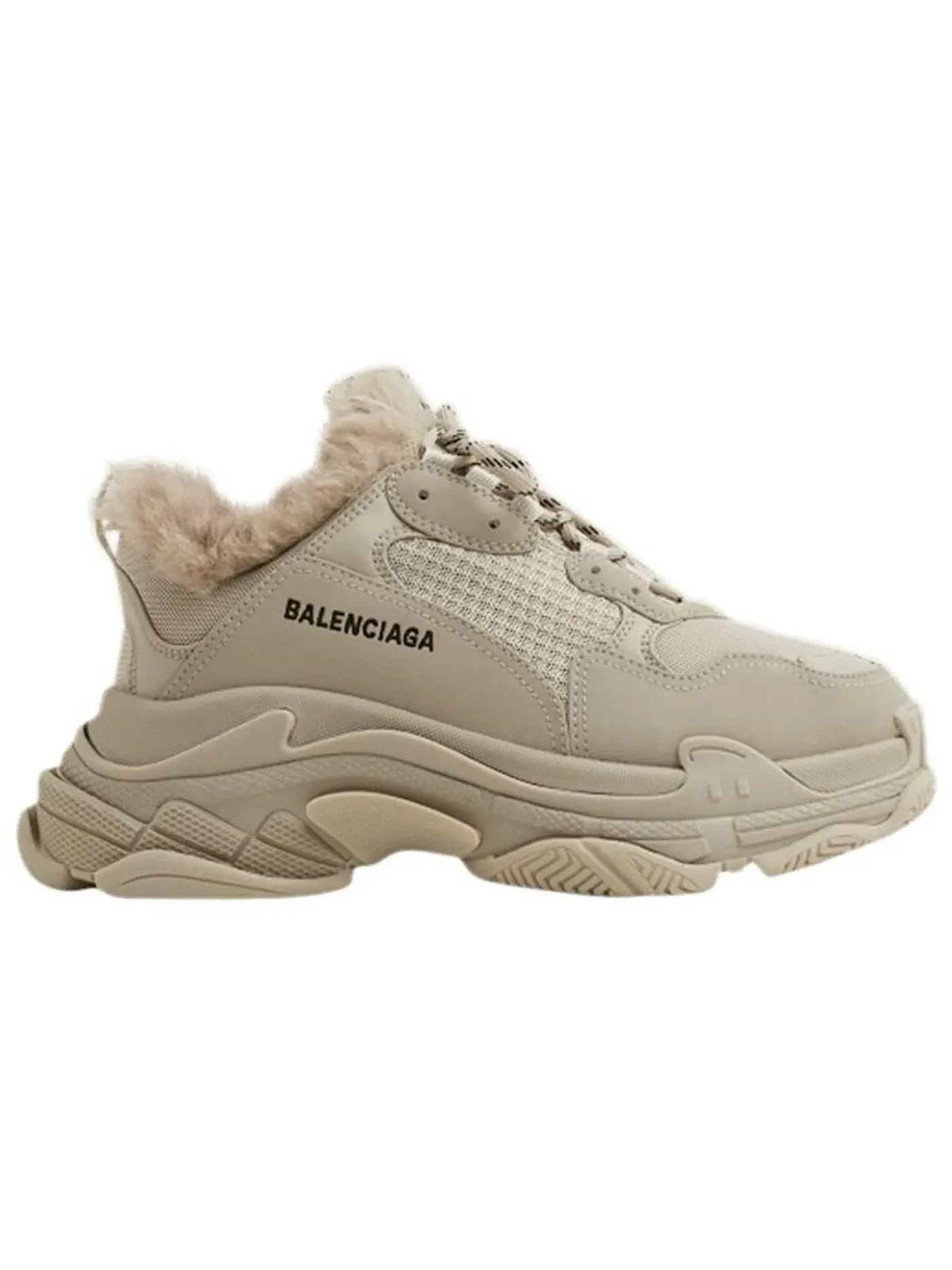 Кроссовки женские Balenciaga Triple S Fake Fur, с меховой отделкой — изображение 1 из 1, бежевый/черный