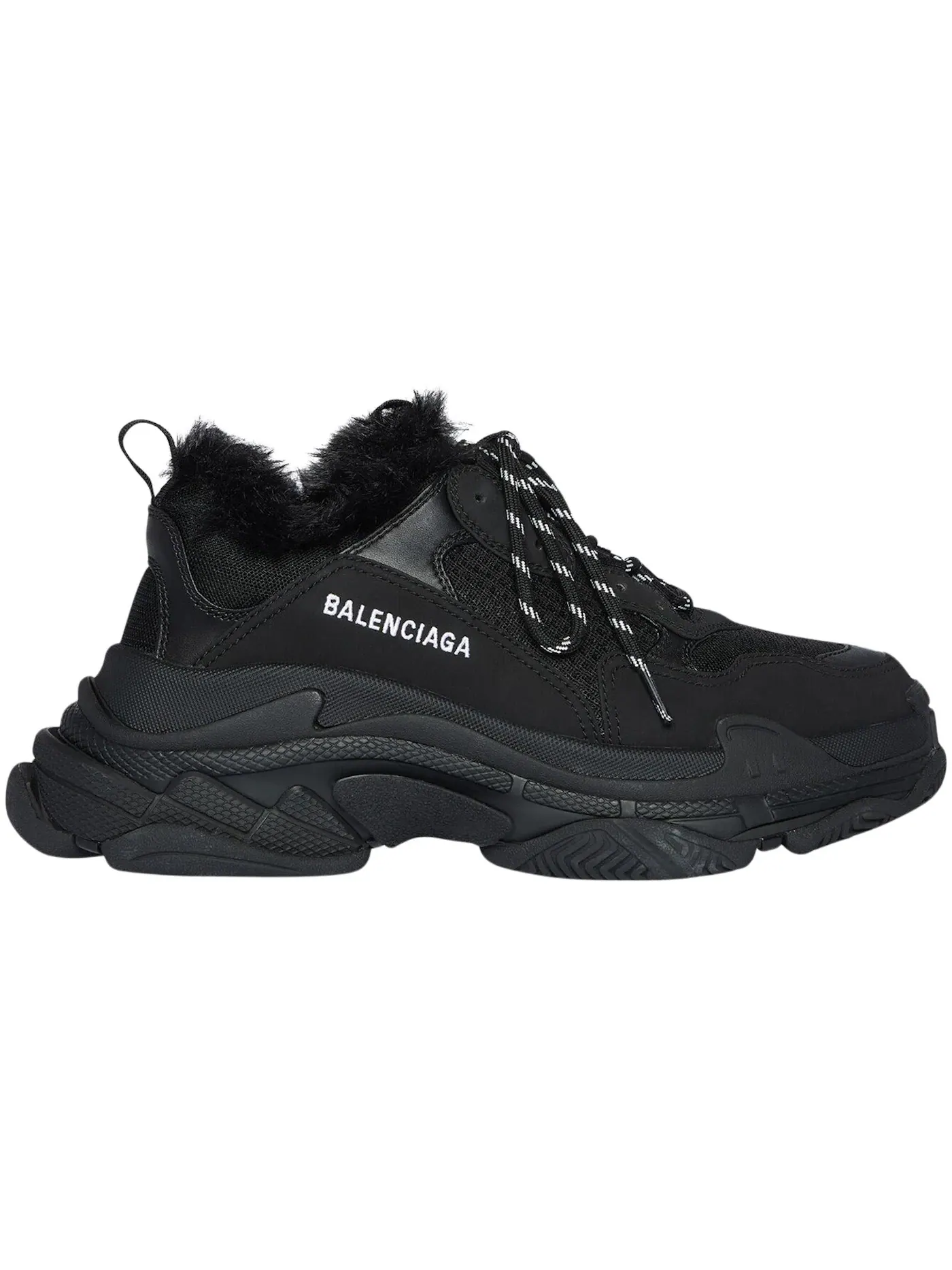 Кроссовки Balenciaga Triple S Fake Fur, искусственный мех — изображение 1 из 1, черный